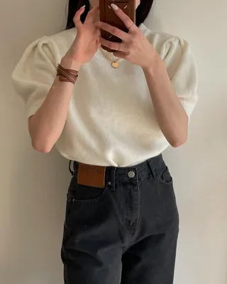 러블리한 퍼프 소매 반팔니트룩🤍 이미지