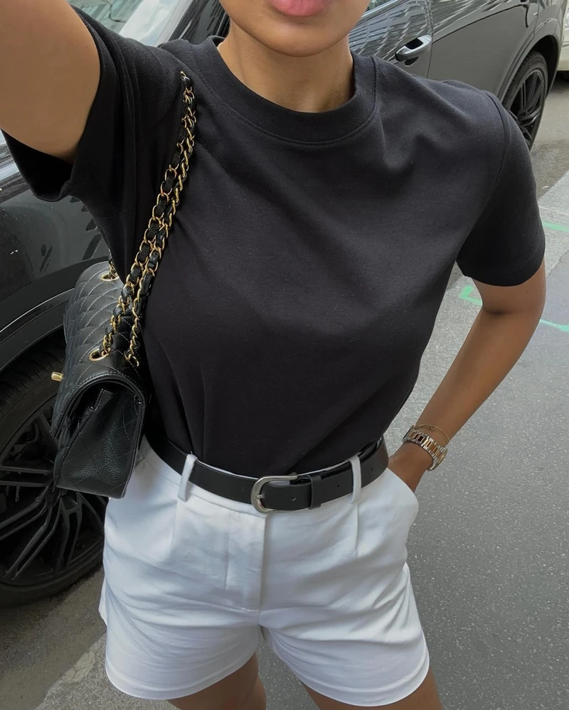 출근룩🖤🤍무지반팔+숏슬랙스 이미지1