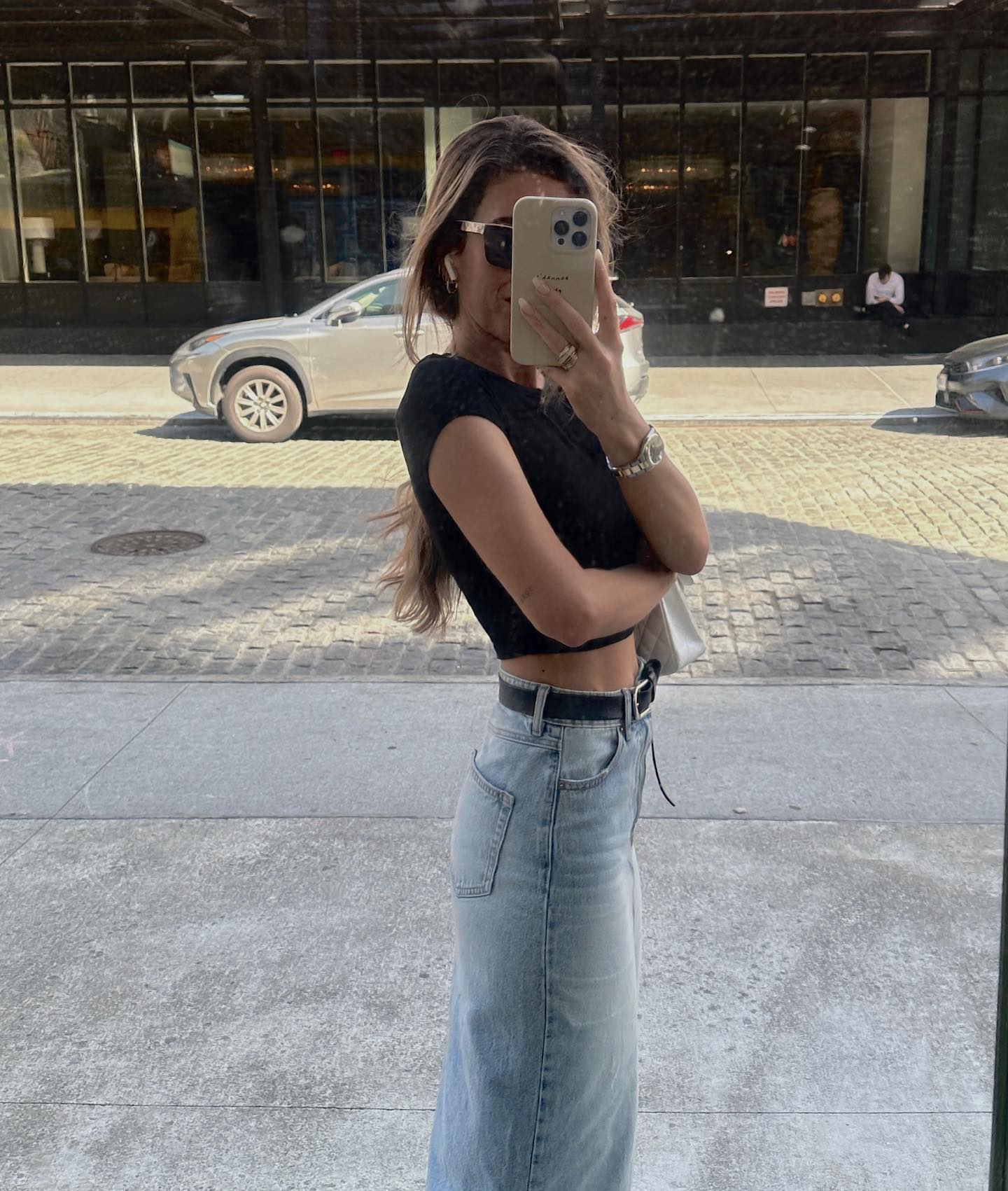 기본무지티에 데님롱스커트💙🖤 이미지