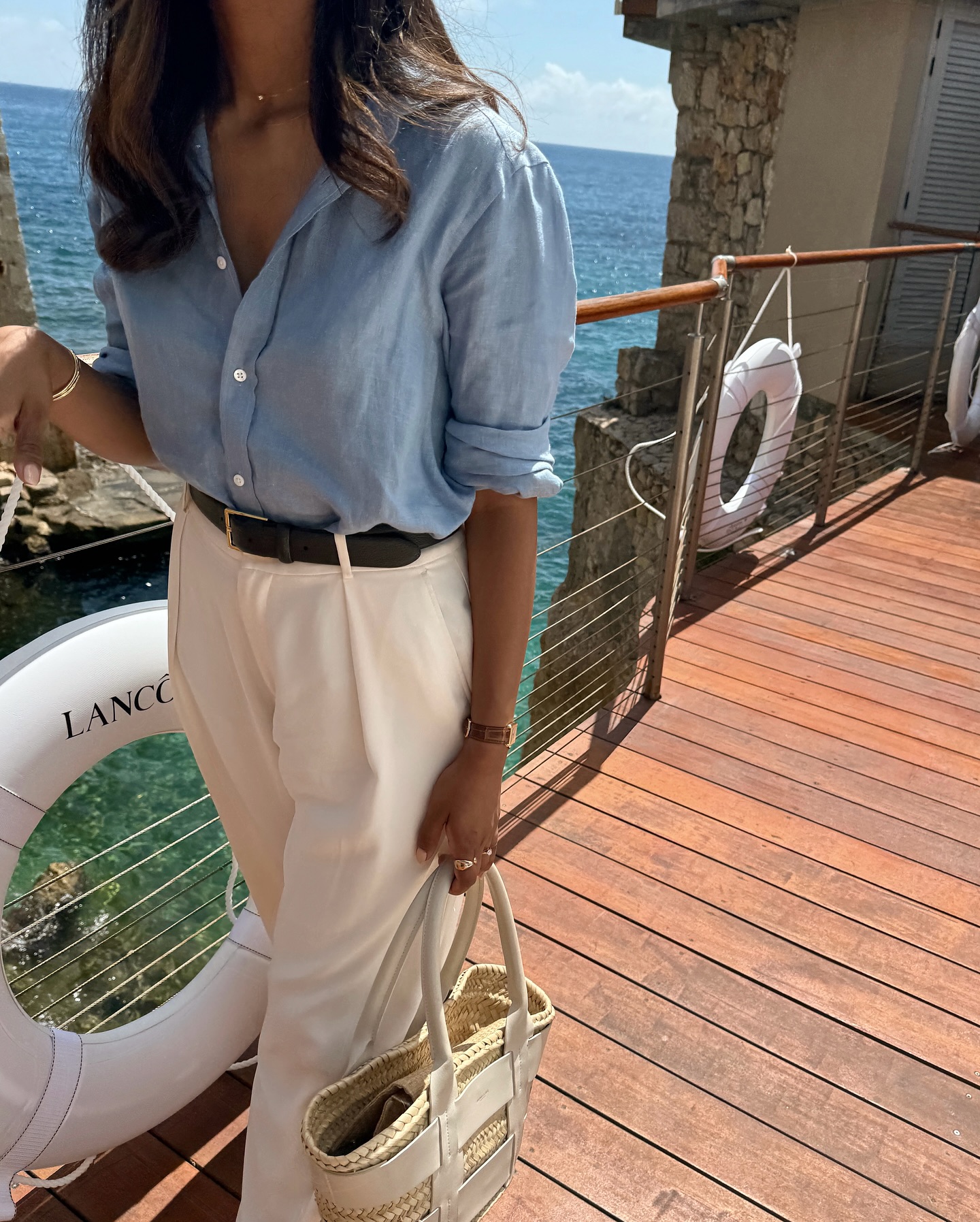 여름 조합☀️블루 셔츠&흰 슬랙스 이미지