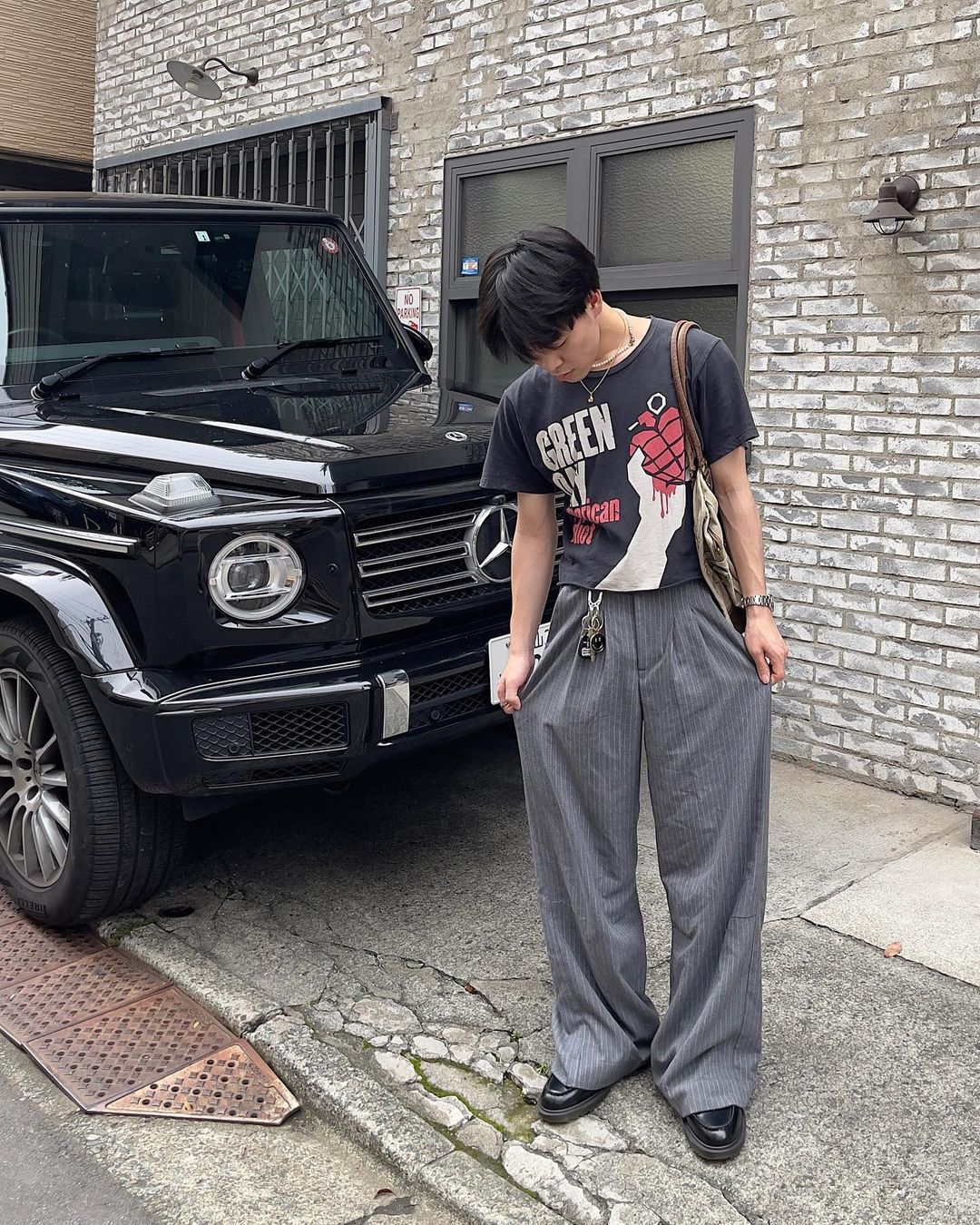 할배감성👴🏻회색 스트라이프 슬랙스 이미지