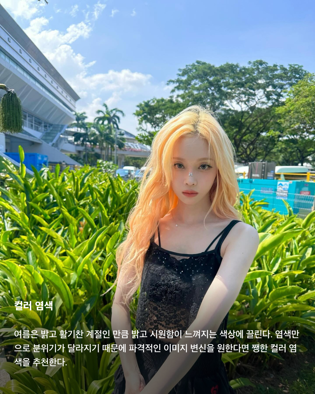 쪄죽는 날씨☀️요즘 머리 뭐함?💇🏻‍♀️

이제 장마가 끝나고 본격적으로 폭염과 열대야가 계속될 전망이라고 하는데요. 더운 날씨에는 헤어스타일을 어떻게 해야 할지 고민되죠. 긴 머리를 유지하고 싶은데 답답해 보일까 봐, 단발에 도전하려니 후회할까 봐 두려워지는데요. 이번 여름에는 대충 묶고 다니지 말고 본인의 취향과 스타일에 맞는 헤어 스타일을 골라 기분 전환해 보세요!💈

단발
여름 헤어스타일 하면 딱 떠오르는 단발. 이전에는 컬을 주는 게 기본이었다면 최근에는 뉴진스 하니의 단발머리처럼 러프하게 툭툭 자른 듯한 스타일이 유행으로 퍼지고 있다.

히피펌
습한 여름 날씨에 손질하기 쉽고 특히 묶었을 때 더 예쁜 히피펌. 머리숱이 풍성해 보이면서 얼굴이 작아 보이는 효과를 준다. 자연스러운 느낌을 선호하면 굵게, 사랑스러우면서 힙한 스타일을 원하면 작은 컬을 선택하면 된다.

레이어드 컷
숱이 많으면 전체적으로 무거워 보이는 이미지를 줄 수 있어서 여름철에는 레이어드 컷을 추천한다. 기장에 관계없이 연출할 수 있으며 컬을 넣어주면 더욱 예쁘게 완성된다. 전체적으로 내추럴하고 러블리하면서 페미닌한 매력을 더욱 풍길 수 있다.

컬러 염색
여름은 밝고 활기찬 계절인 만큼 밝고 시원함이 느껴지는 색상에 끌린다. 염색만으로 분위기가 달라지기 때문에 파격적인 이미지 변신을 원한다면 쨍한 컬러 염색을 추천한다.

높게 묶은 번 헤어
흔히 똥 머리라고 부르는 번 헤어. 머리를 높게 묶으면 러블리한 느낌은 물론이고 목선이 여리여리해 보여 여성스러운 느낌을 낼 수 있다. 무엇보다 목뒤에 머리카락이 닿지 않아 여름철에 즐겨 하게 된다.

숏컷
눈과 코가 화려하고 선이 뚜렷할수록 잘 어울리는 숏컷 헤어. 중성적인 매력에 매니쉬함이 더해져 세련되고 시크한 분위기를 뽐낼 수 있다. 단, 매일 손질을 해야 한다는 귀찮음을 감수해야 한다. 이미지