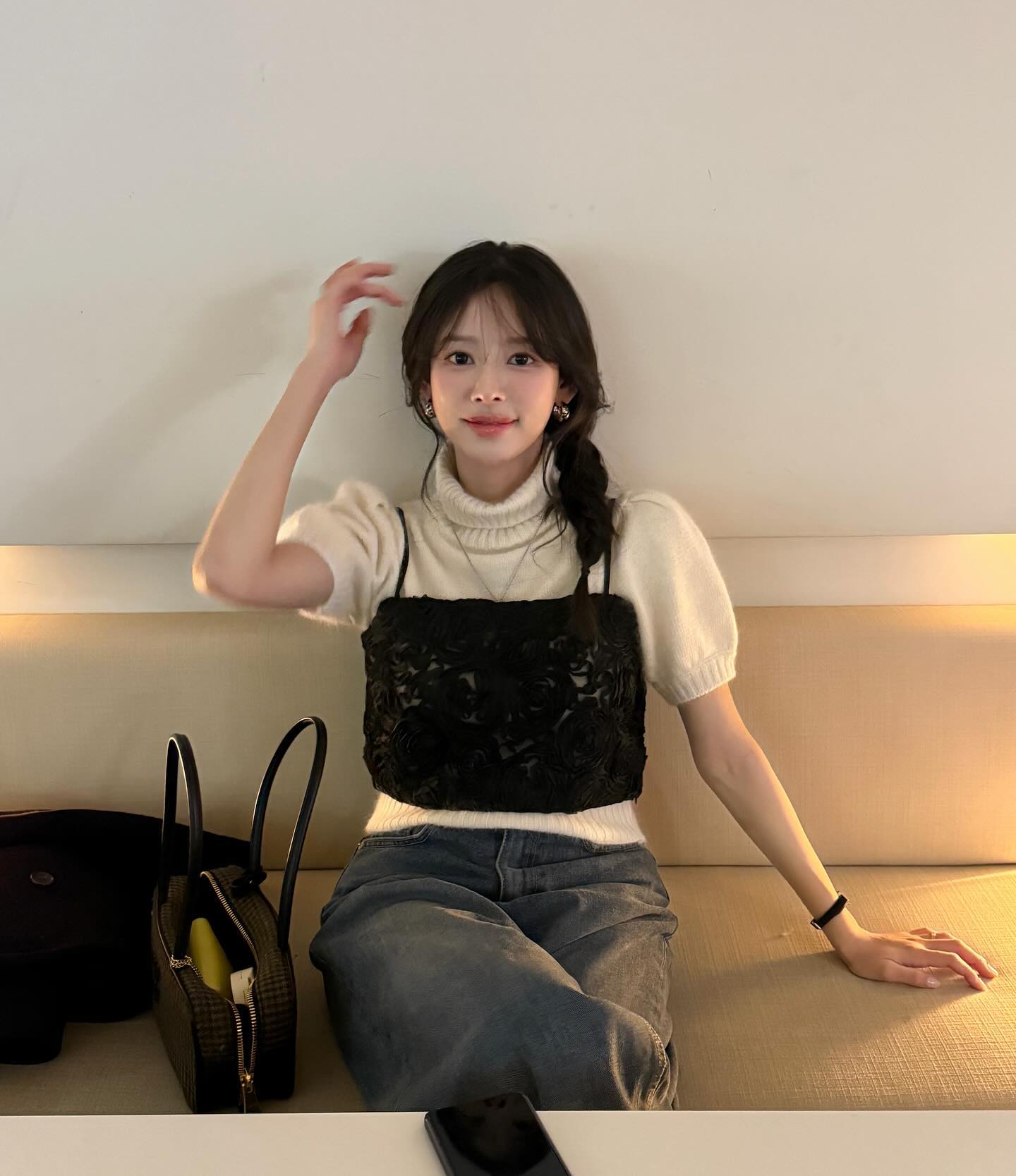 러블리 방한 이너🤍🧶반팔 목폴라 이미지