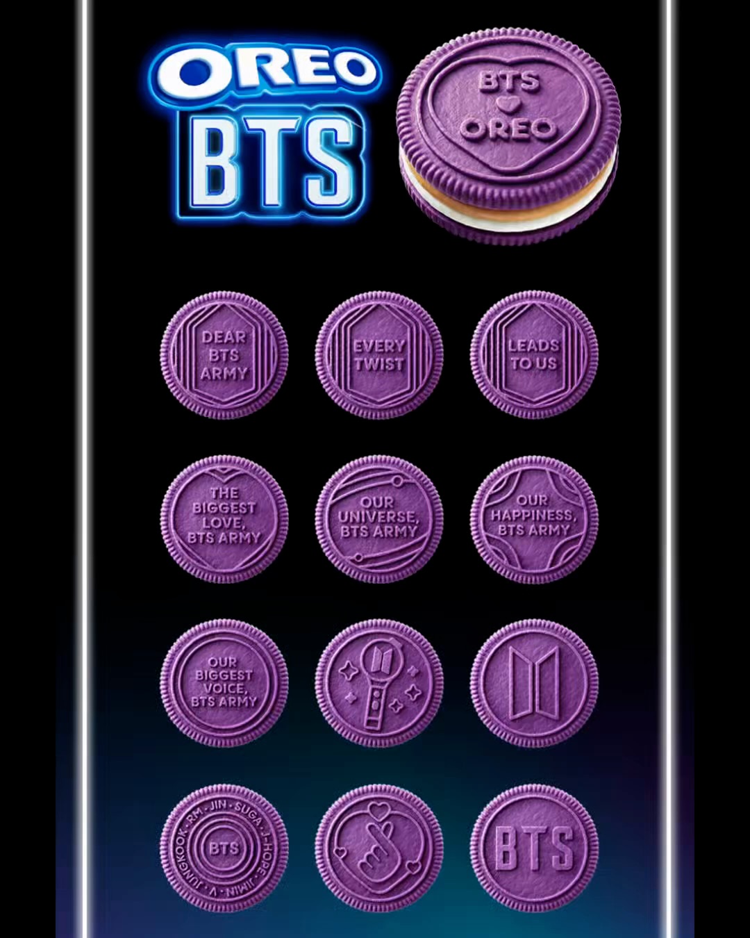오레오 X BTS 한정판 쿠키가 어제 공개됐습니다.💜 BTS 오레오는 호떡에서 영감을 받아 브라운슈가 맛 크림에 보라색 웨이퍼가 특징입니다.
특히 쿠키에는 BTS가 직접 디자인한 13가지 엠보싱 무늬가 새겨져 있다고 하는데요. 멤버 이름, BTS 응원봉, 그리고 팬들을 위한 숨겨진 메시지가 쿠키 3개에 나뉘어 담겨 있습니다.
한편 BTS 오레오는 6월 1일 온라인 선판매, 6월 8일 매장 출시로 80개국 동시 발매 예정입니다.
호떡 맛 오레오, 출시까지 기다려볼게요. 이미지3