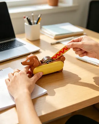 데스크테리어 취향저격 핫도그 컬렉션🌭
이렇게 해야 일의 능률이 올라갑니다.📈✏️
지루한 사무실 책상 위 분위기를 유쾌하게 바꿔줄 귀여운 데스크테리어 아이템을 소개합니다!🙋🏻♀️
소품 브랜드 '요브로(YOBRO)'에서 선보인 핫도그 데스크 컬렉션인데요. 긴 허리가 매력적인 닥스훈트와 노릇한 핫도그 번이 합쳐진 위트 넘치는 비주얼의 문구 3종 세트입니다.
• 핫도그 스테이플러, 2만 원대
• 요브로 핫도그 펜홀더, 2만 원대
• 핫도그 테이프 디스펜서, 2만 원대 이미지