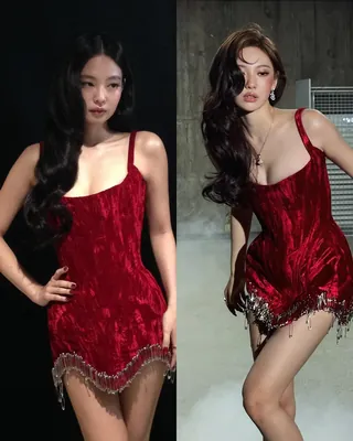 입는 사람에 따라 이렇게 달라진다 🩷 같은 옷도 누가 입느냐에 따라 분위기가 완전히 달라집니다. 제니와 닝닝은 미니 레드 드레스로 매혹적인 무드를 보여줬어요. 같은 레드 드레스지만 닝닝은 더욱 강렬하게 소화했죠. 김나영과 한소희는 데님 셋업을 선택했습니다. 한소희가 깔끔하게 연출했다면, 김나영은 벨트와 안경으로 포인트를 더했어요. 장원영과 나나는 머메이드 드레스로 서로 다른 매력을 보여줬는데요. 장원영은 여성스럽게, 나나는 우아한 분위기로 완성했습니다. 같은 블랙 원피스도 카리나는 안경을 더해 색다르게 연출했어요. 여러분은 누구의 스타일링이 더 눈에 들어오나요? 👀 이미지