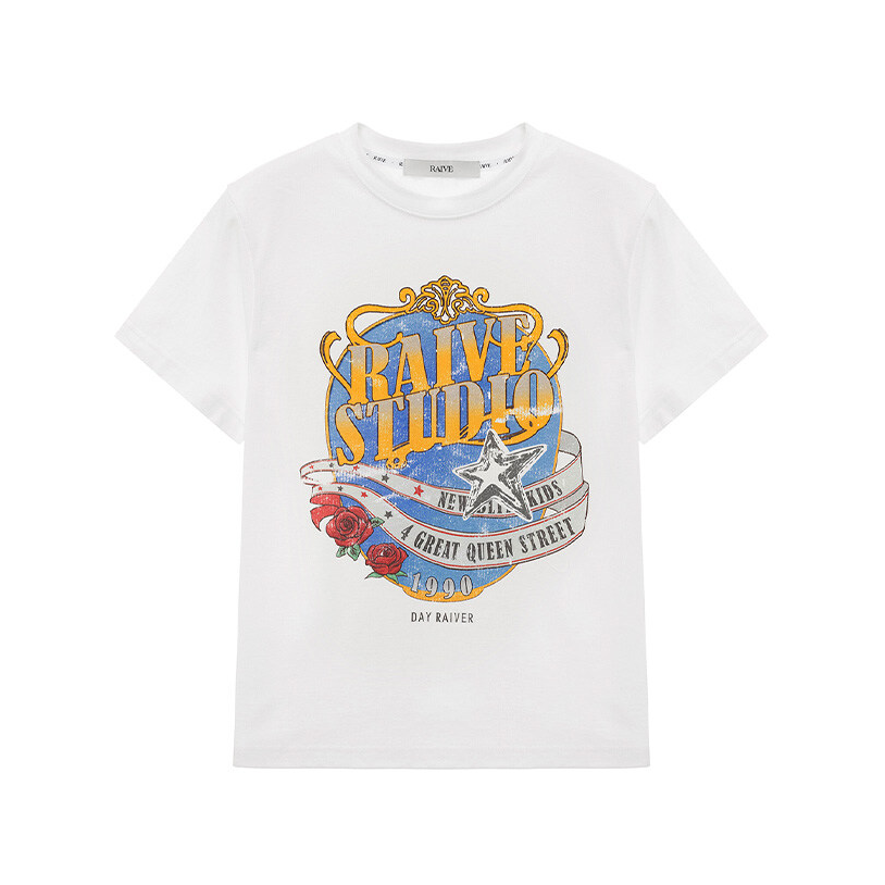 레이브의 오리지널 아트워크 프린트 티셔츠입니다. 레트로한 모티브와 컬러감으로 빈티지한 무드를 느낄 수 있습니다. 다양하게 스타일링할 수 있도록 3가지 사이즈로 제작되었습니다. 이미지