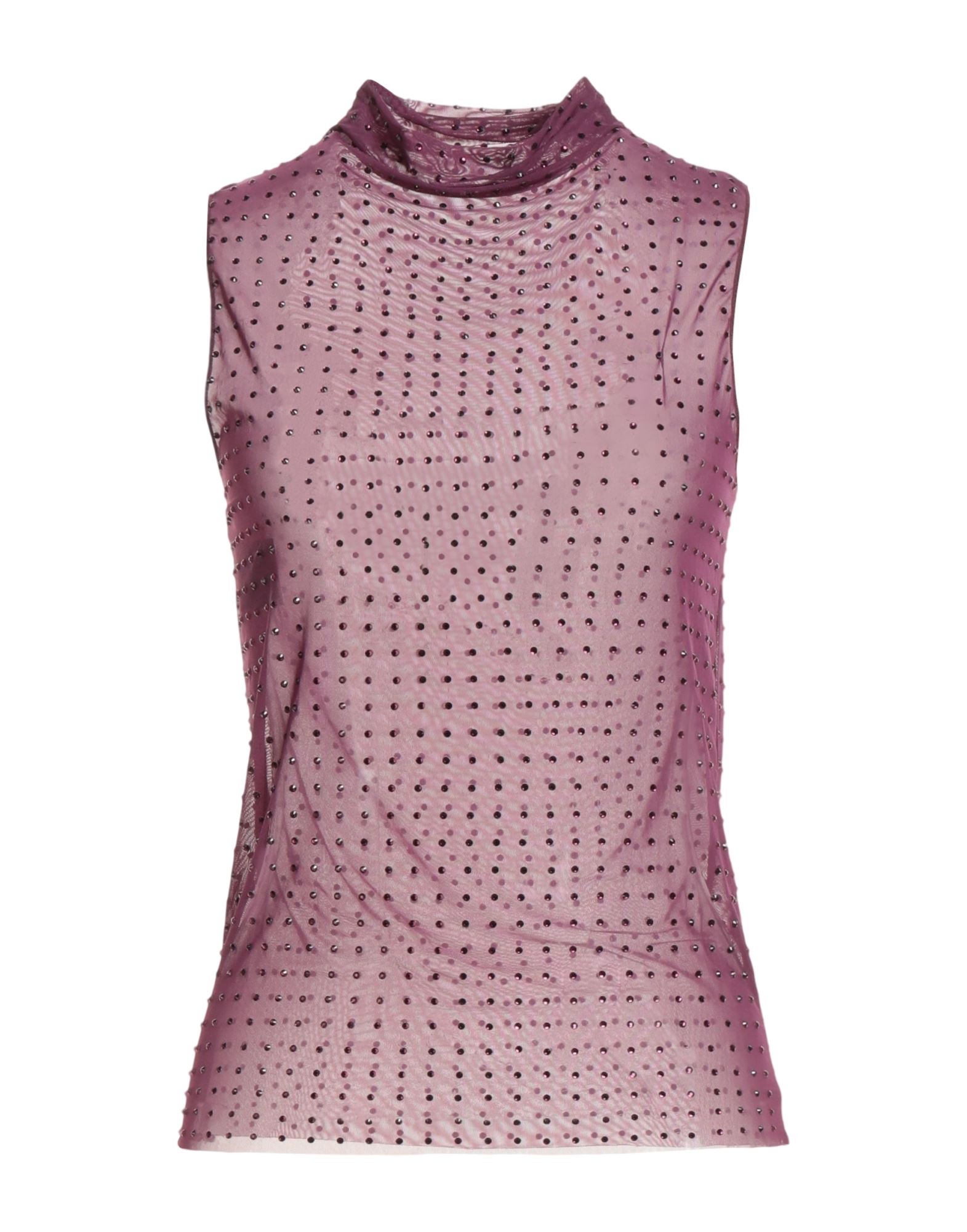 탑, 튤, 스트레치 패브릭, 장식 디테일 솔리드 컬러, 크리스탈, 목 넥, 슬리브리스, 손세탁, 표백 금지, 건조기 사용불가. 이미지