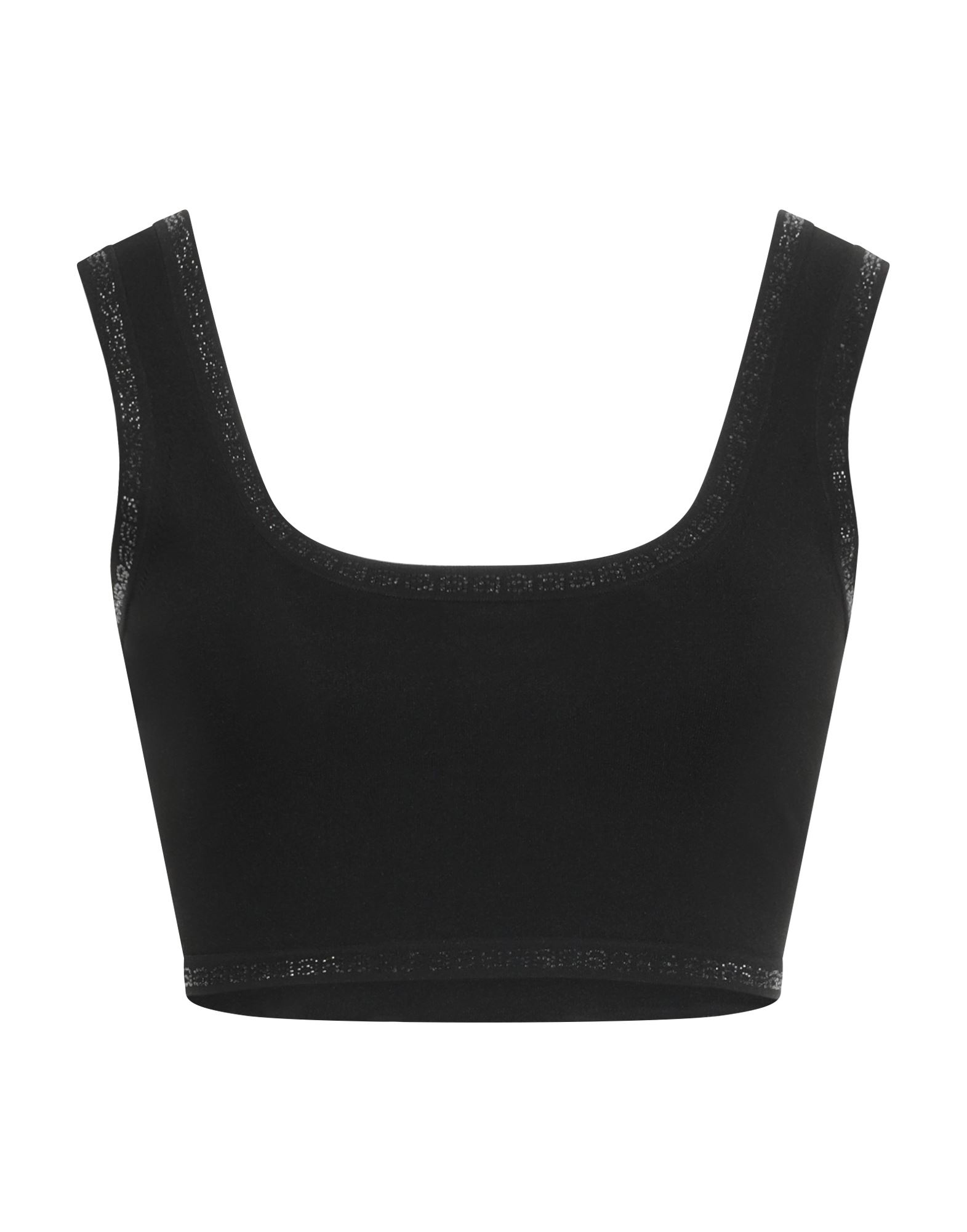 니트 소재, 라이트웨이트 니트, 크리스탈, 솔리드 컬러, 와이드 네크라인, 슬리브리스, 포켓 없음, 스트레치, 드라이클리닝, 건조기 사용불가, 표백 금지, 크롭 탑. 이미지