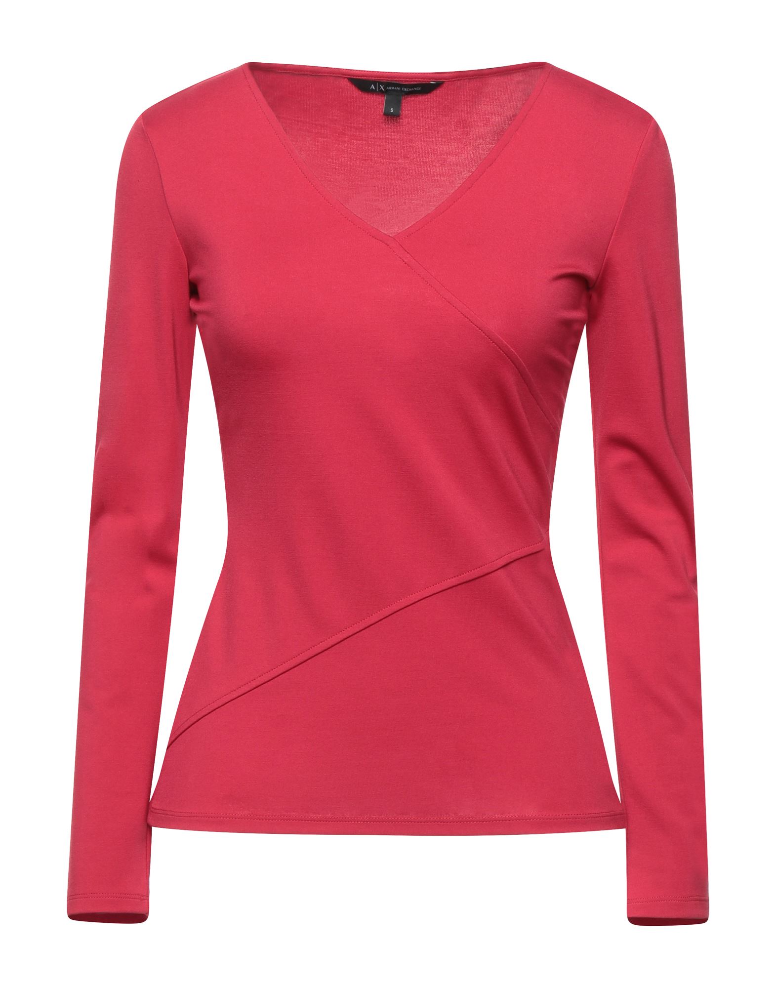 티셔츠, 저지, 솔리드 컬러, 장식 부착 없음, v 네크라인, 롱 슬리브, 스트레치. 이미지