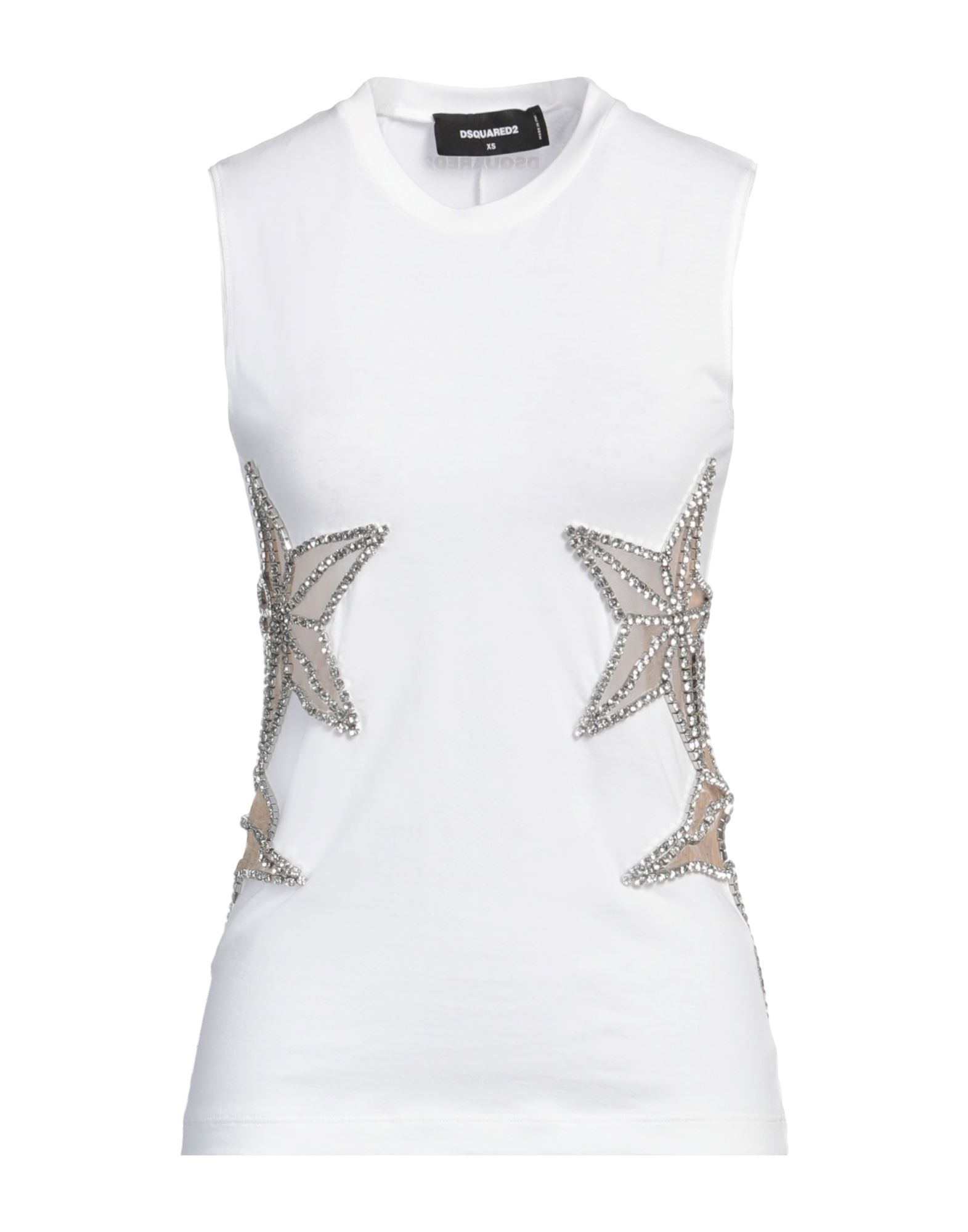 티셔츠, 저지, 장식 디테일 솔리드 컬러, 크리스탈, 크루넥, 슬리브리스, 손세탁 또는 드라이클리닝, 표백 금지, 건조기 사용불가. 이미지