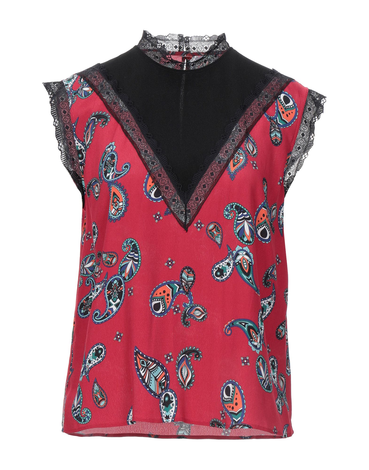 레이스, 크레이프, 장식 부착 없음, 페이즐리 패턴, 라운드 네크라인, 슬리브리스, 포켓 없음, 뒤여밈, 버튼 여밈. 이미지