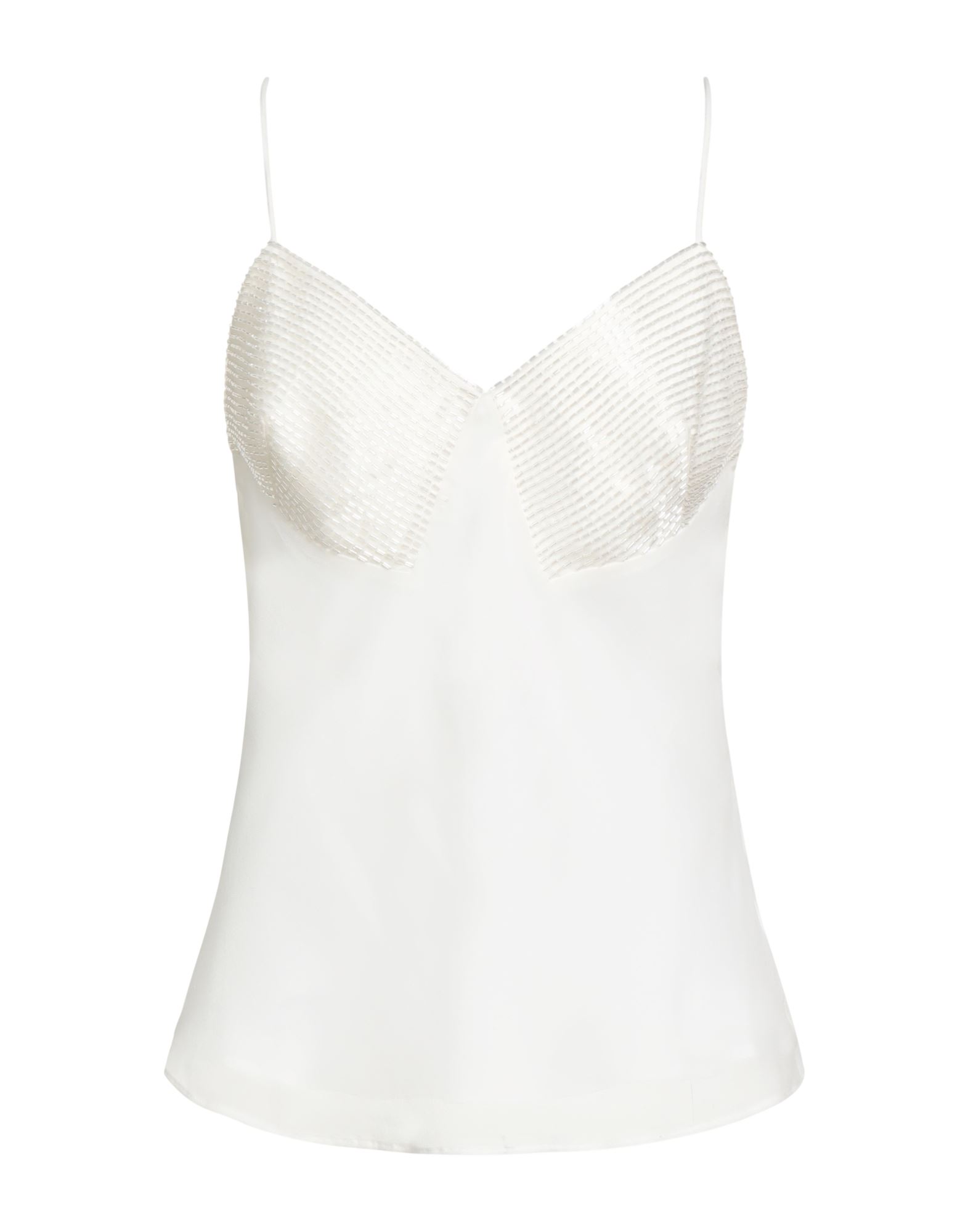 캐미솔, 쉬폰, 장식 디테일 솔리드 컬러, 비즈, 딥 네크라인, 슬리브리스, 안감있음, 드라이클리닝, 표백 금지, 건조기 사용불가. 이미지