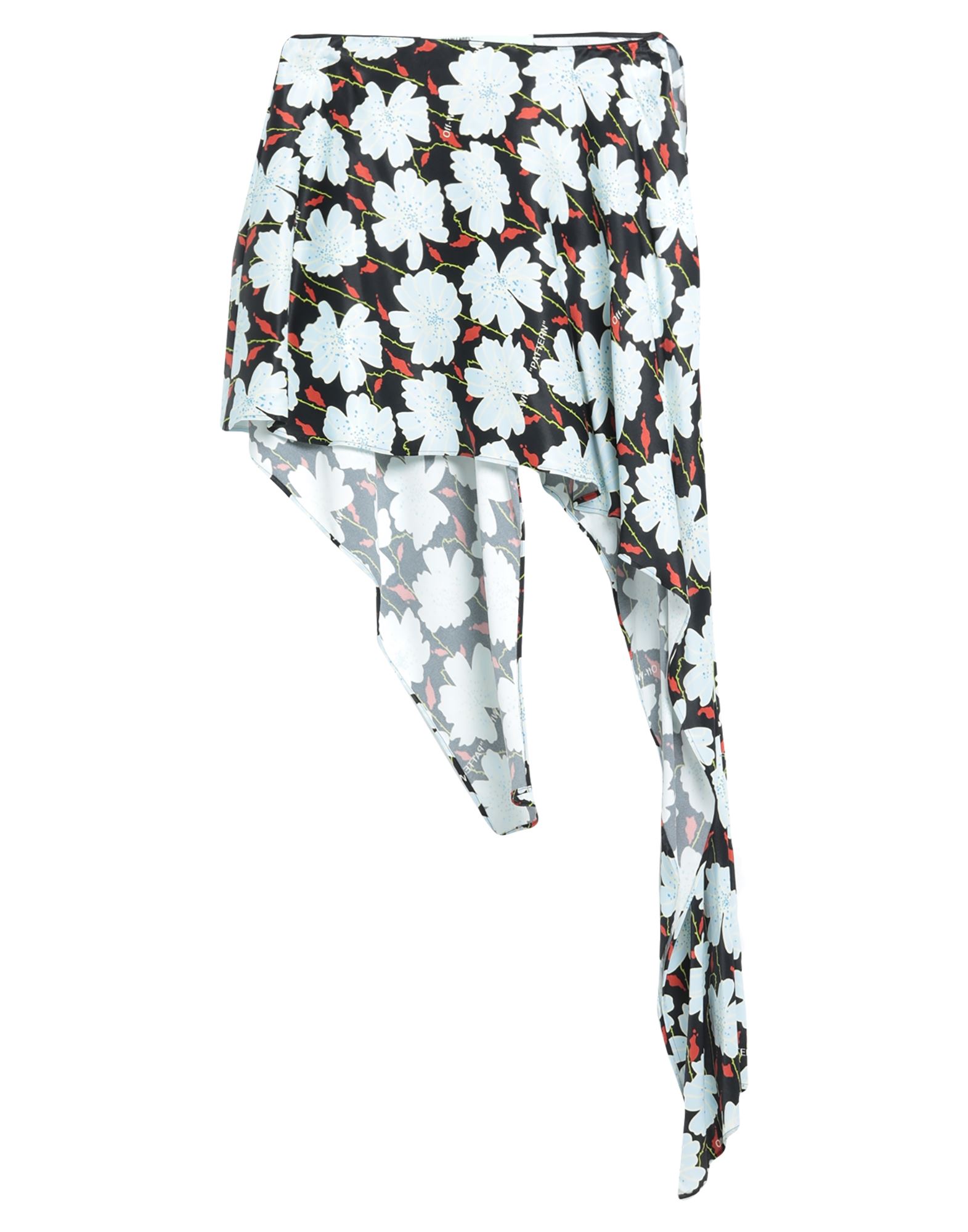 탑, 새틴, 플로럴 모티브, 브랜드 로고, 와이드 네크라인, 원 숄더, 비대칭 헴. 이미지