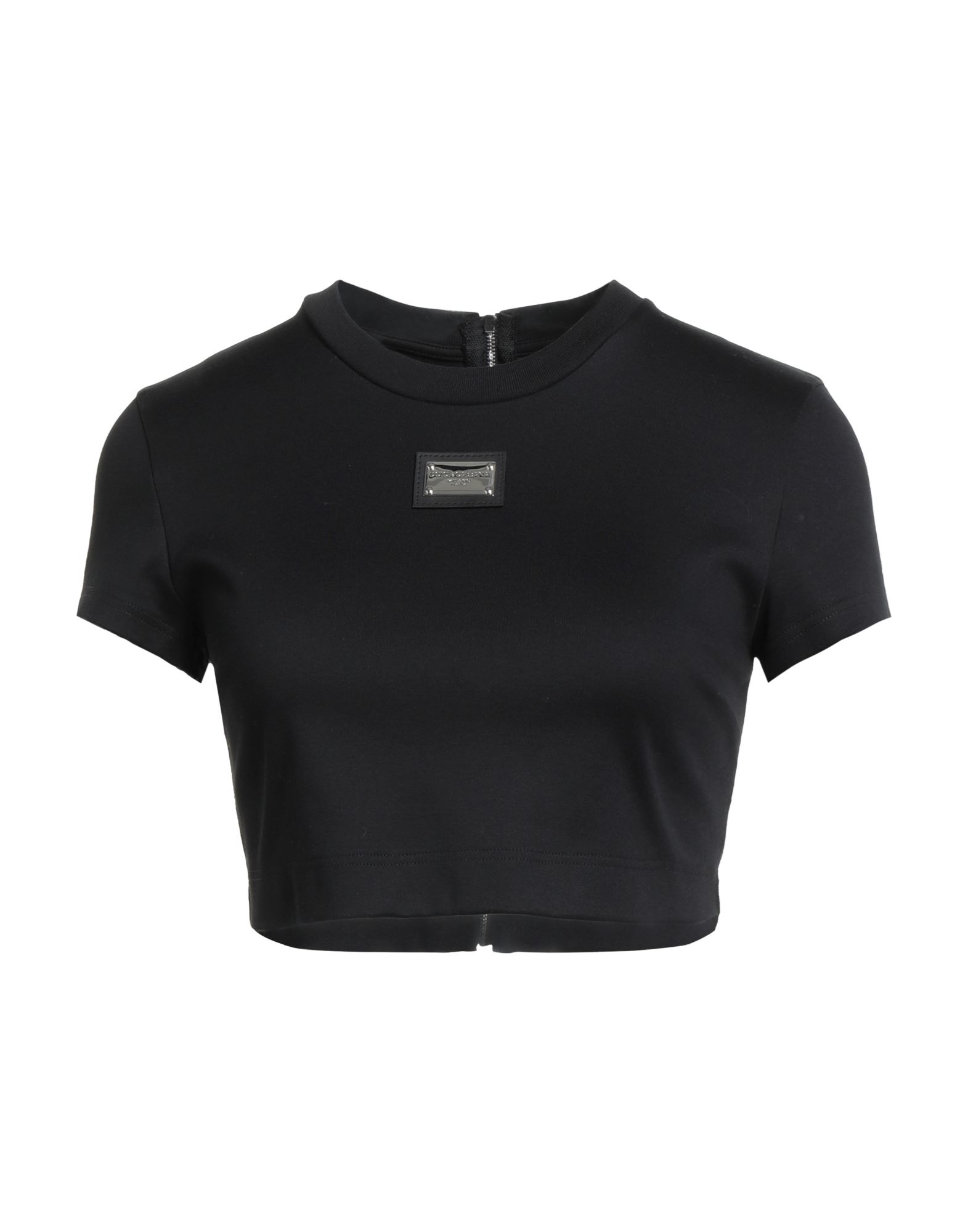 크롭 티, 저지, 장식 디테일 솔리드 컬러, 브랜드 로고, 크루넥, 쇼트 슬리브, 세탁기 세탁 또는 드라이클리닝, 표백 금지, 건조기 사용불가. 이미지