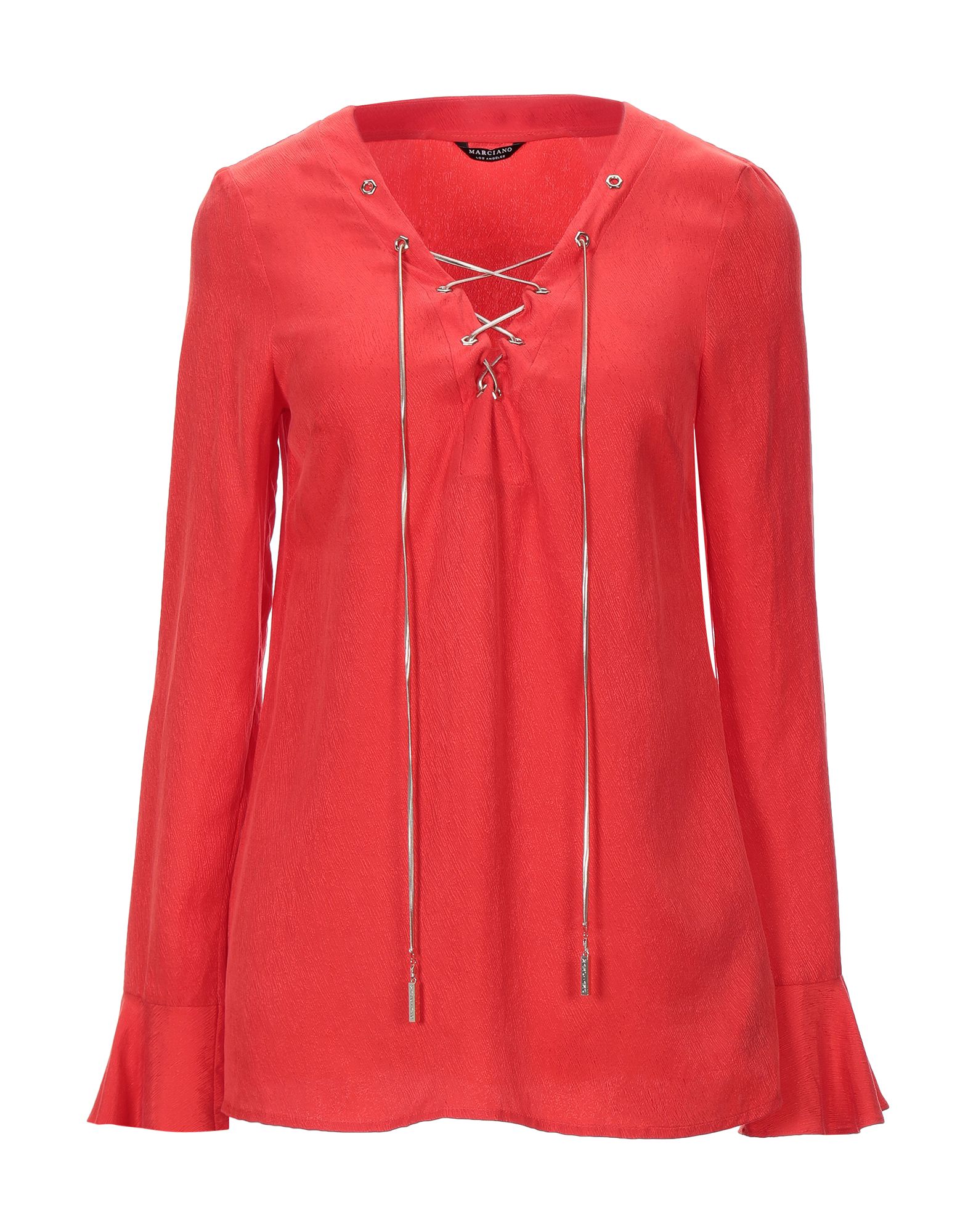 탑, 새틴, 솔리드 컬러, 장식 부착 없음, v 네크라인, 롱 슬리브, 이 브랜드는 사이즈가 작게 나옵니다. 이미지