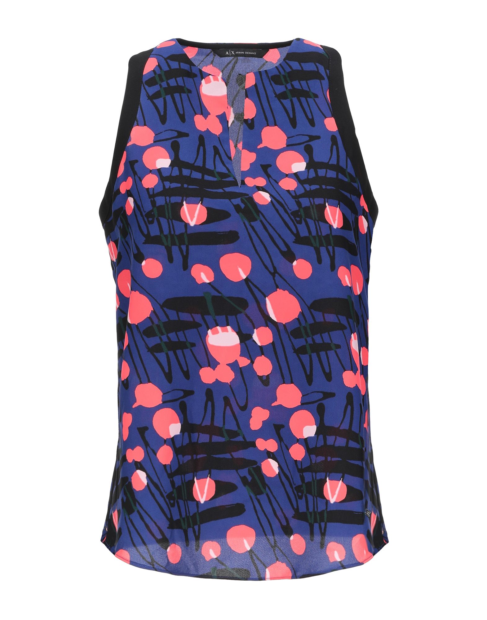 크레이프, 로고, 멀티컬러 패턴, v 네크라인, 슬리브리스, 포켓 없음. 이미지