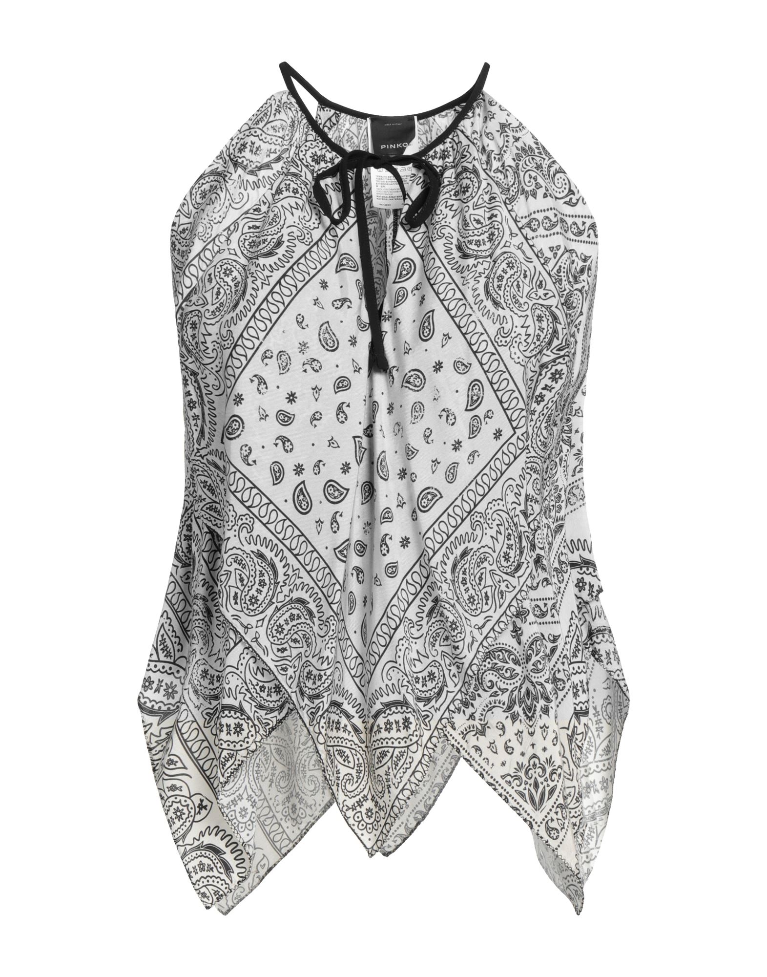 탑, 트윌, 페이즐리 패턴, 장식 부착 없음, 크루넥, 슬리브리스, 타이 여밈. 이미지