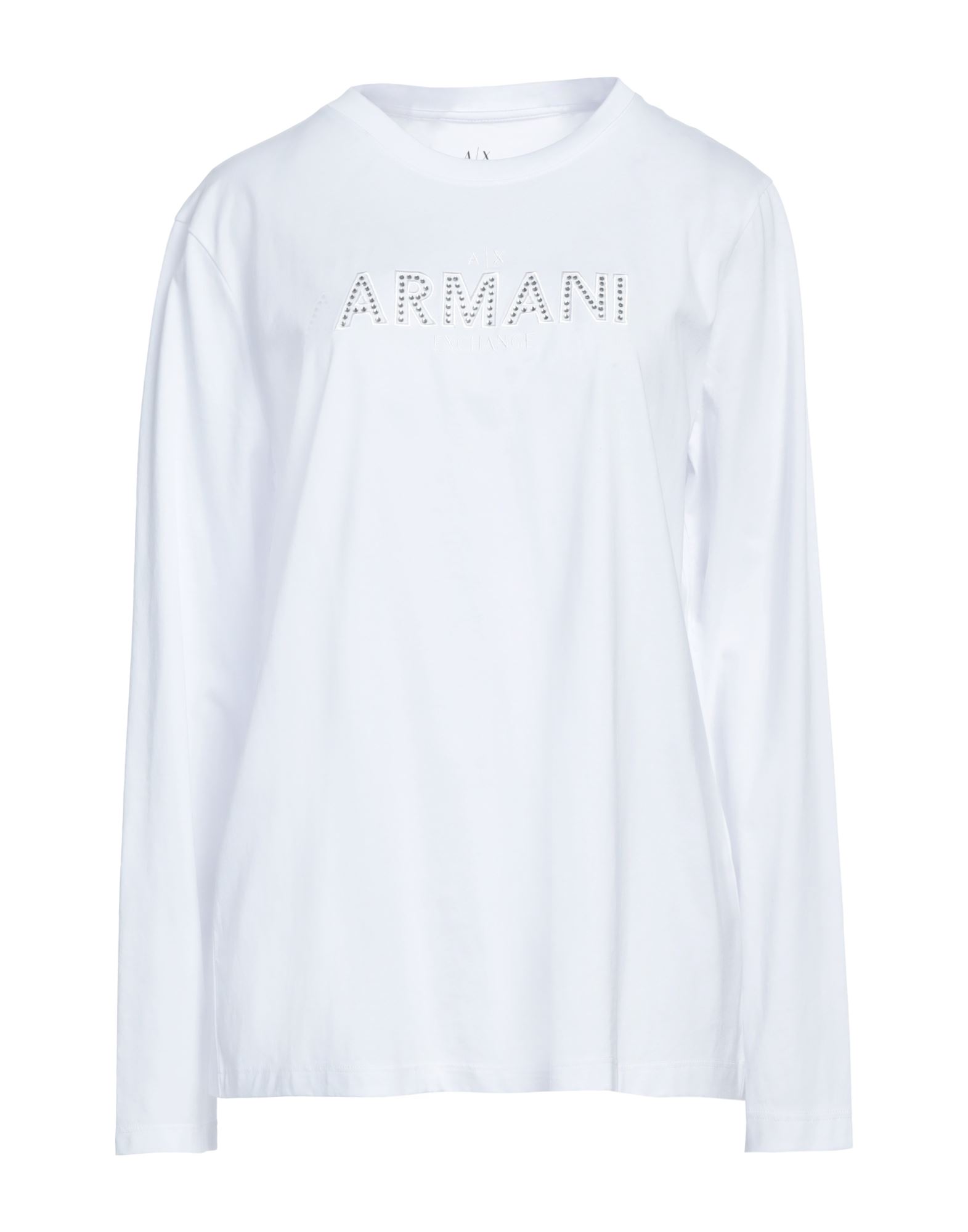 티셔츠, 저지, 장식 디테일 솔리드 컬러, 크리스탈, 브랜드 로고, 크루넥, 롱 슬리브, 손세탁, 표백 금지, 건조기 사용불가, 다림질 금지. 이미지