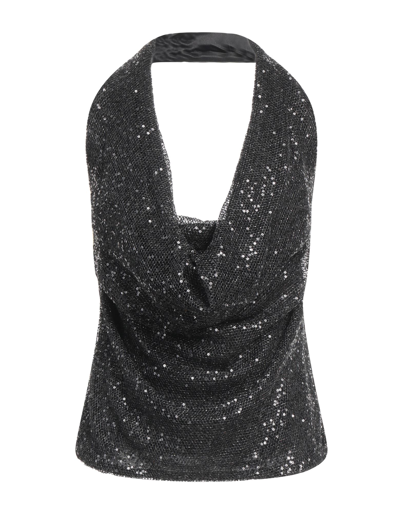 탑, 니트 소재, 라이트웨이트 니트, 솔리드 컬러, 시퀸, 드레이프 네크라인, 슬리브리스, 안감있음. 이미지