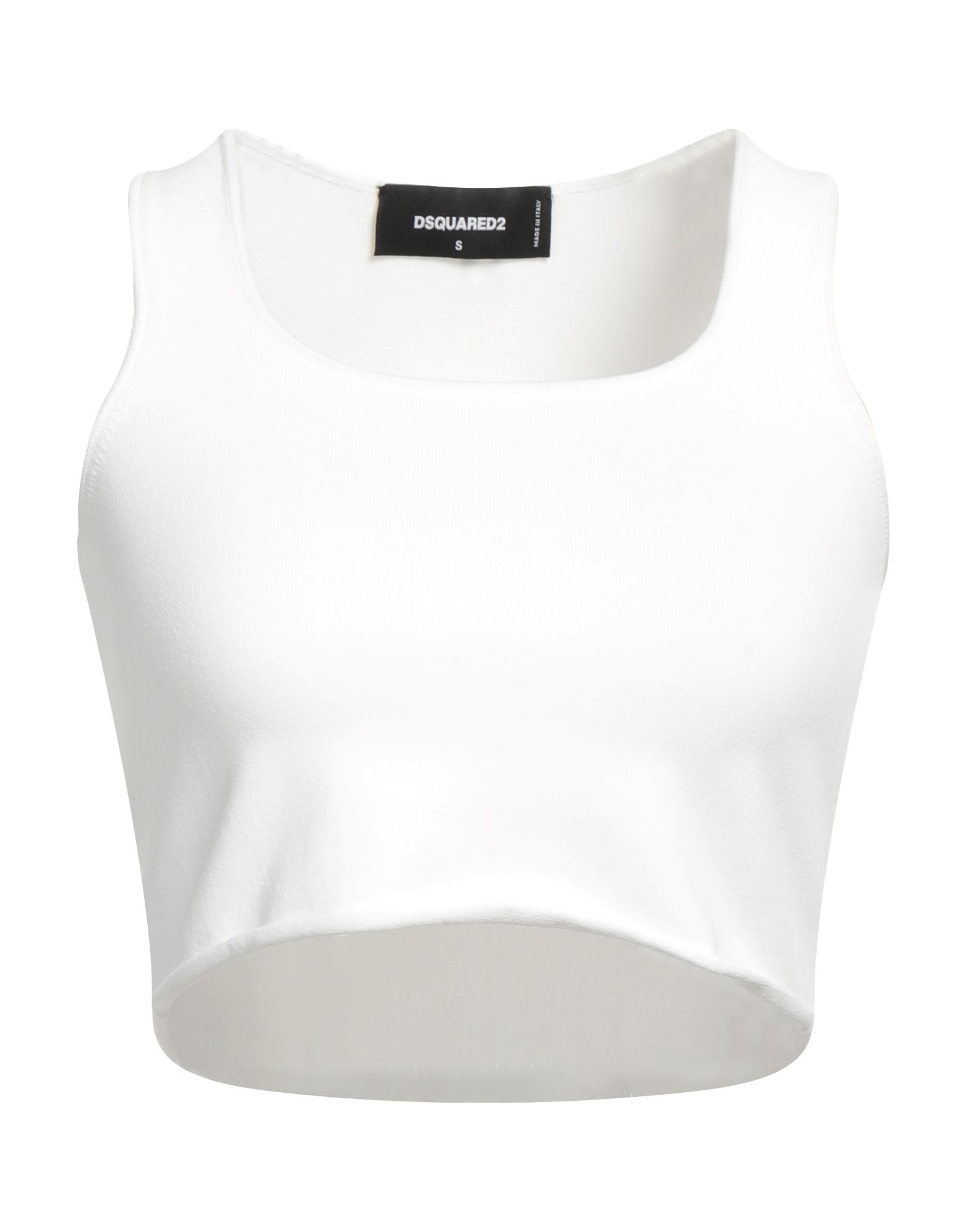 니트 소재, 라이트웨이트 니트, 브랜드 로고, 솔리드 컬러, 스퀘어 네크라인, 슬리브리스, 포켓 없음, 크롭 탑. 이미지