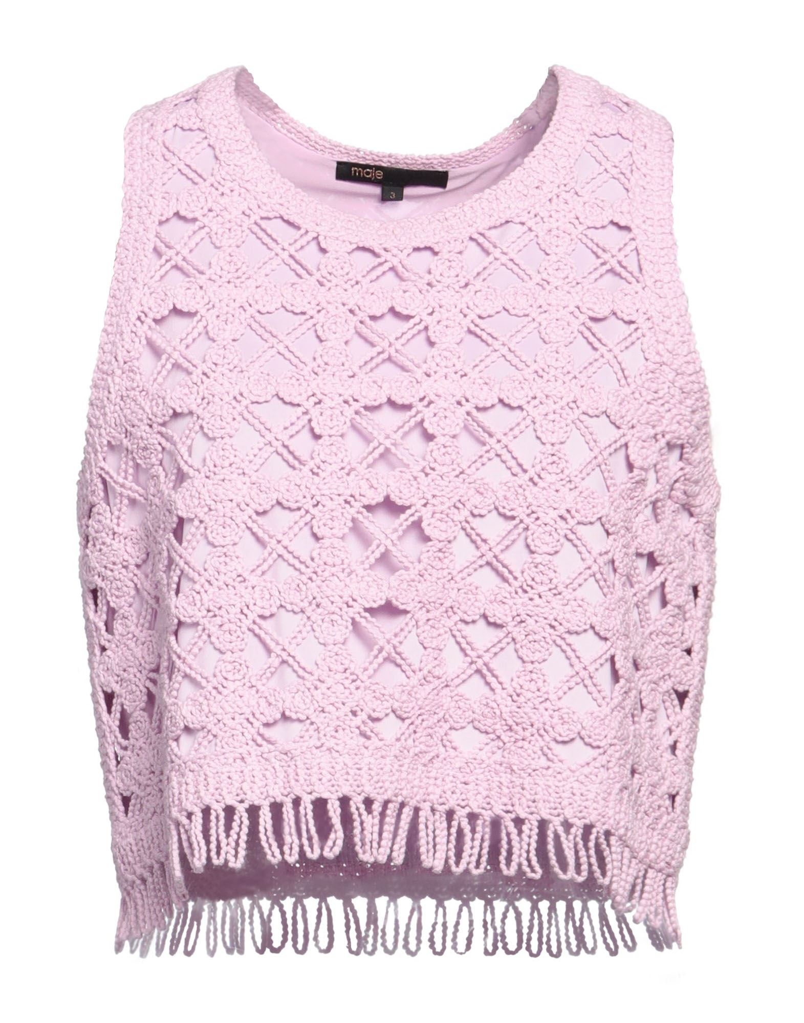 레이스, 프린지, 솔리드 컬러, 크루넥, 슬리브리스, 안감있음, 포켓 없음, 탑. 이미지