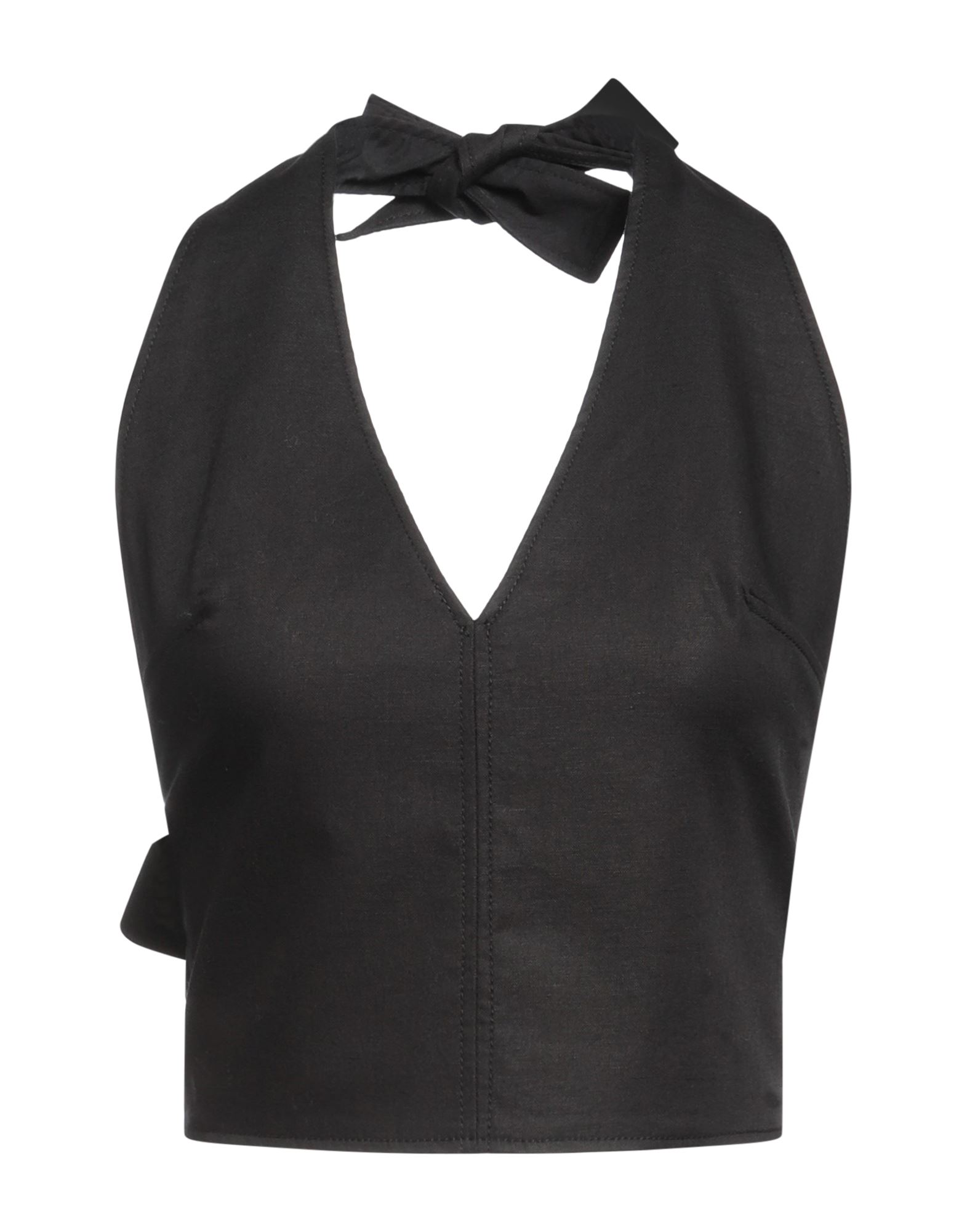 우븐, 솔리드 컬러, 장식 부착 없음, 딥 네크라인, 슬리브리스, 타이 여밈, 포켓 없음. 이미지