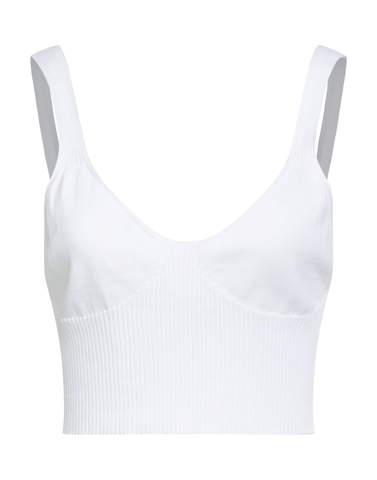 크롭 탑, 니트 소재, 라이트웨이트 니트, 솔리드 컬러, 장식 부착 없음, 딥 네크라인, 슬리브리스, 세탁기 세탁 또는 드라이클리닝, 표백 금지, 건조기 사용불가. 이미지