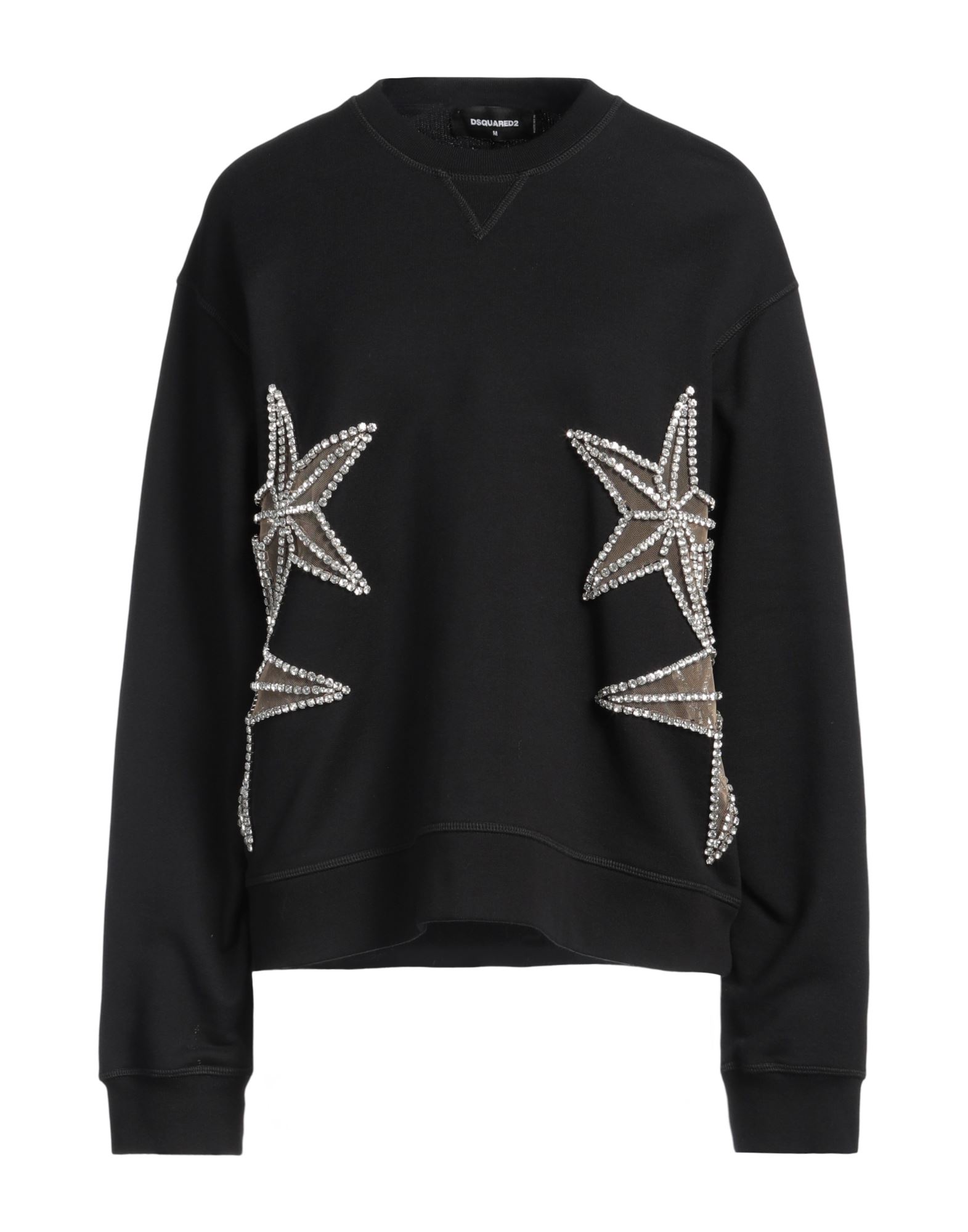 프렌치 테리, 튤, 장식 디테일 솔리드 컬러, 크리스탈, 크루넥, 롱 슬리브, 손세탁, 표백 금지, 건조기 사용불가. 이미지