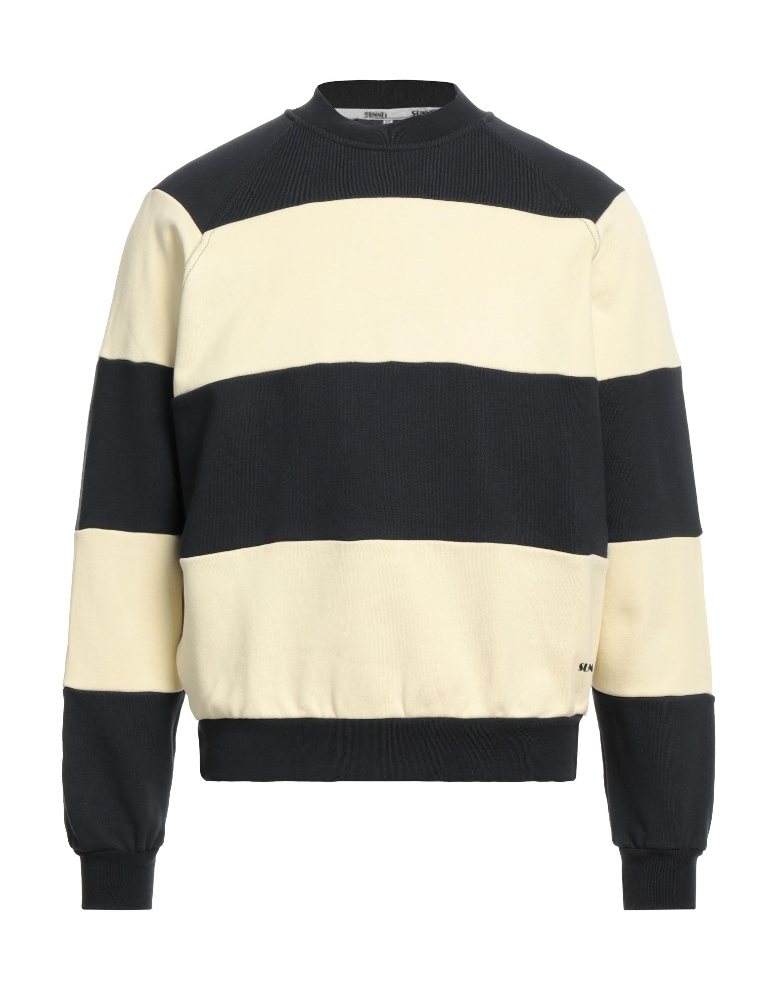 프렌치 테리, 투톤 패턴, 브랜드 로고, 크루넥, 롱 슬리브, 리브 조직 커프스, 포켓 없음. 이미지