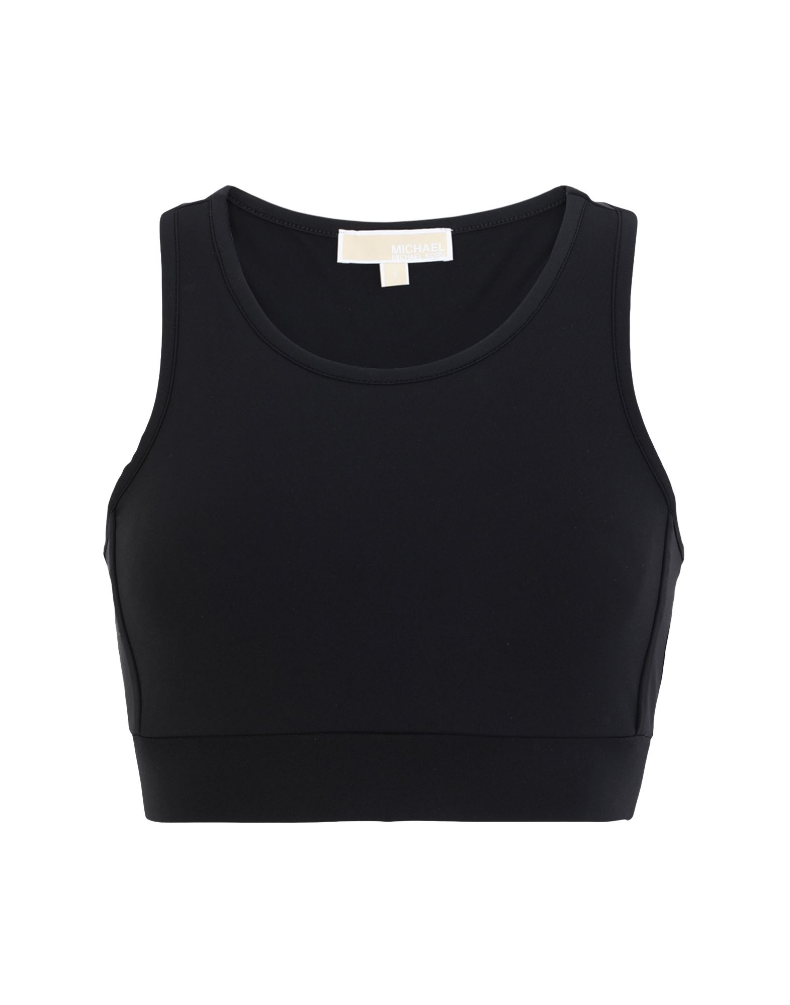 스포츠 탑, 합성 저지, 솔리드 컬러, 브랜드 로고, 크루넥, 슬리브리스, 스트레치. 이미지