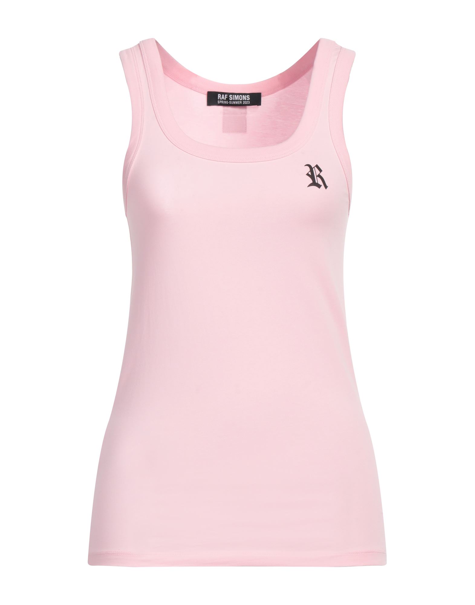 저지, 솔리드 컬러, 브랜드 로고, 와이드 네크라인, 슬리브리스, 포켓 없음. 이미지