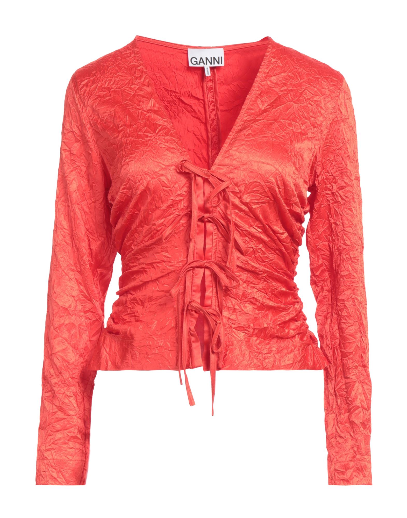 새틴, 개더 디테일, 솔리드 컬러, 딥 네크라인, 롱 슬리브, 포켓 없음, 스트레치, 세탁기로 세탁, 표백 금지, 건조기 사용불가, 탑. 이미지