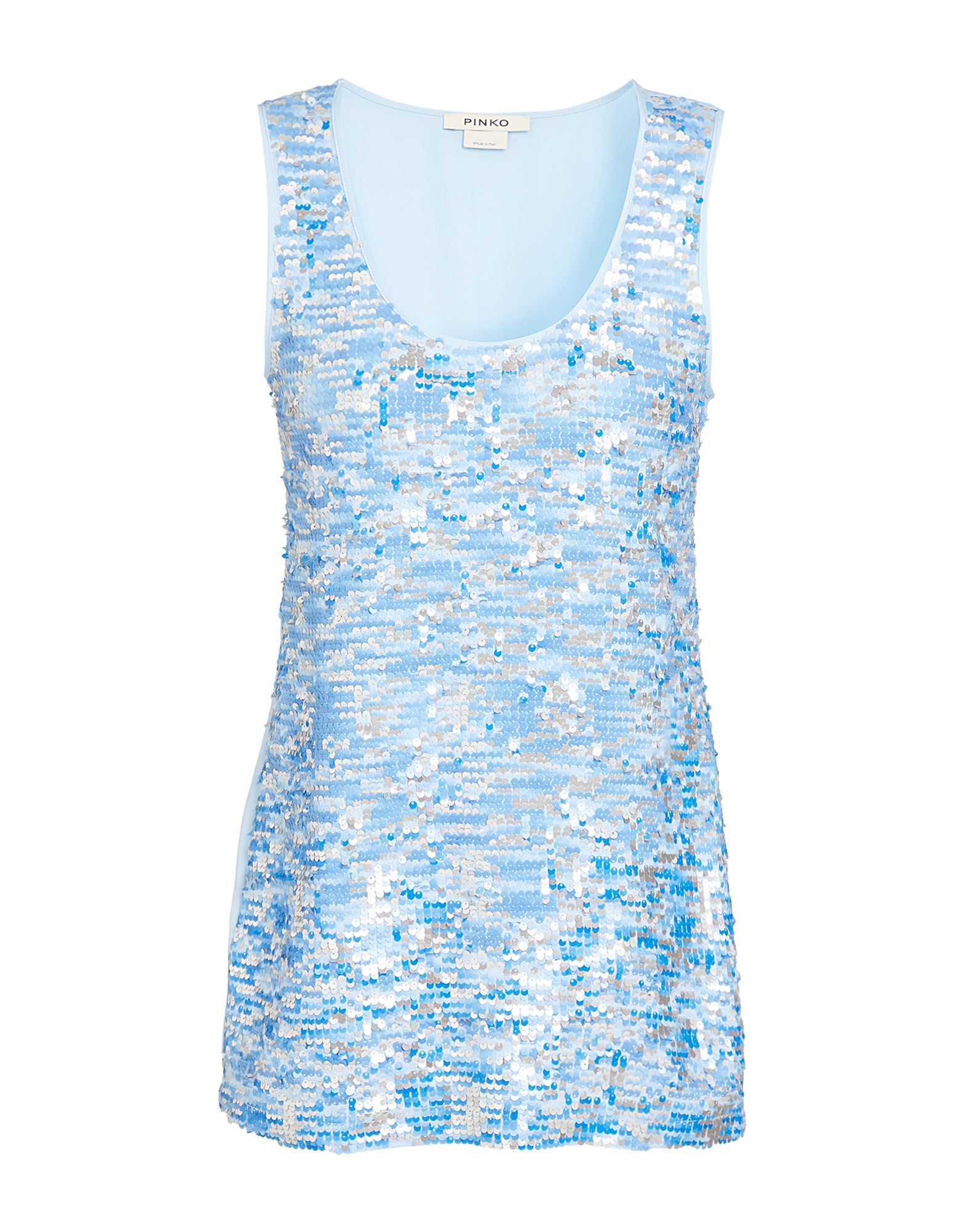 탑, 새틴, 우븐, 스트레치 패브릭, 장식 디테일 솔리드 컬러, 시퀸, 크루넥, 슬리브리스, 손세탁, 표백 금지, 건조기 사용불가, 스타일과 우아함 그리고 화려함이 어우러진 멋진 파티 룩을 연출해줄 피스. 이미지