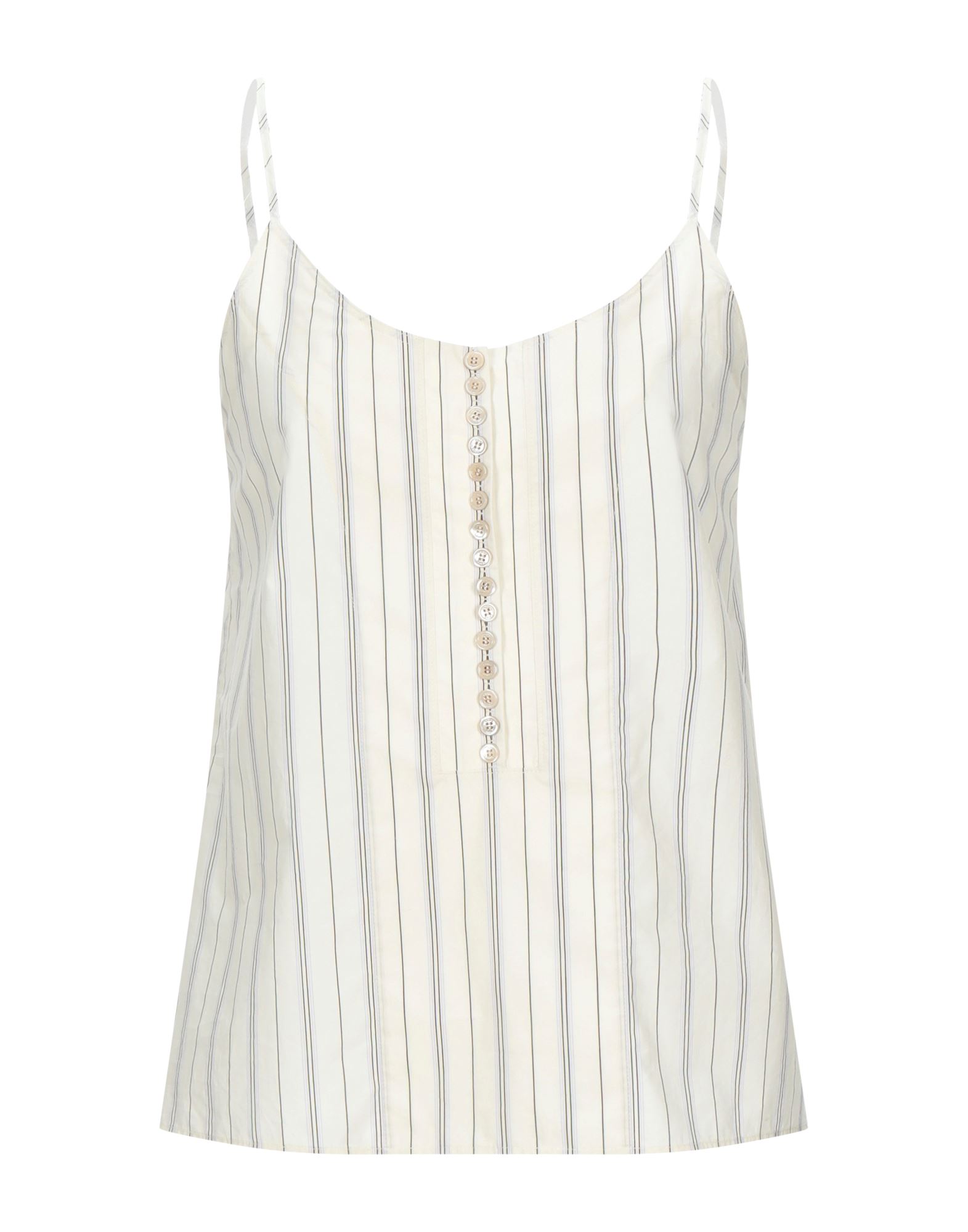 캐미솔, 포플린, 스트라이프, 장식 부착 없음, 딥 네크라인, 슬리브리스, 버튼 여밈, 바다로 떠나는 주말 여행이나 휴가를 위한 세련되고 편안한 스타일. 이미지