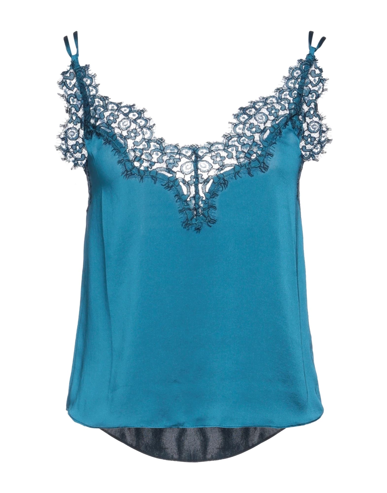 캐미솔, 새틴, 솔리드 컬러, 레이스 트리밍, 딥 네크라인, 슬리브리스, 손세탁 또는 드라이클리닝, 표백 금지, 건조기 사용불가. 이미지