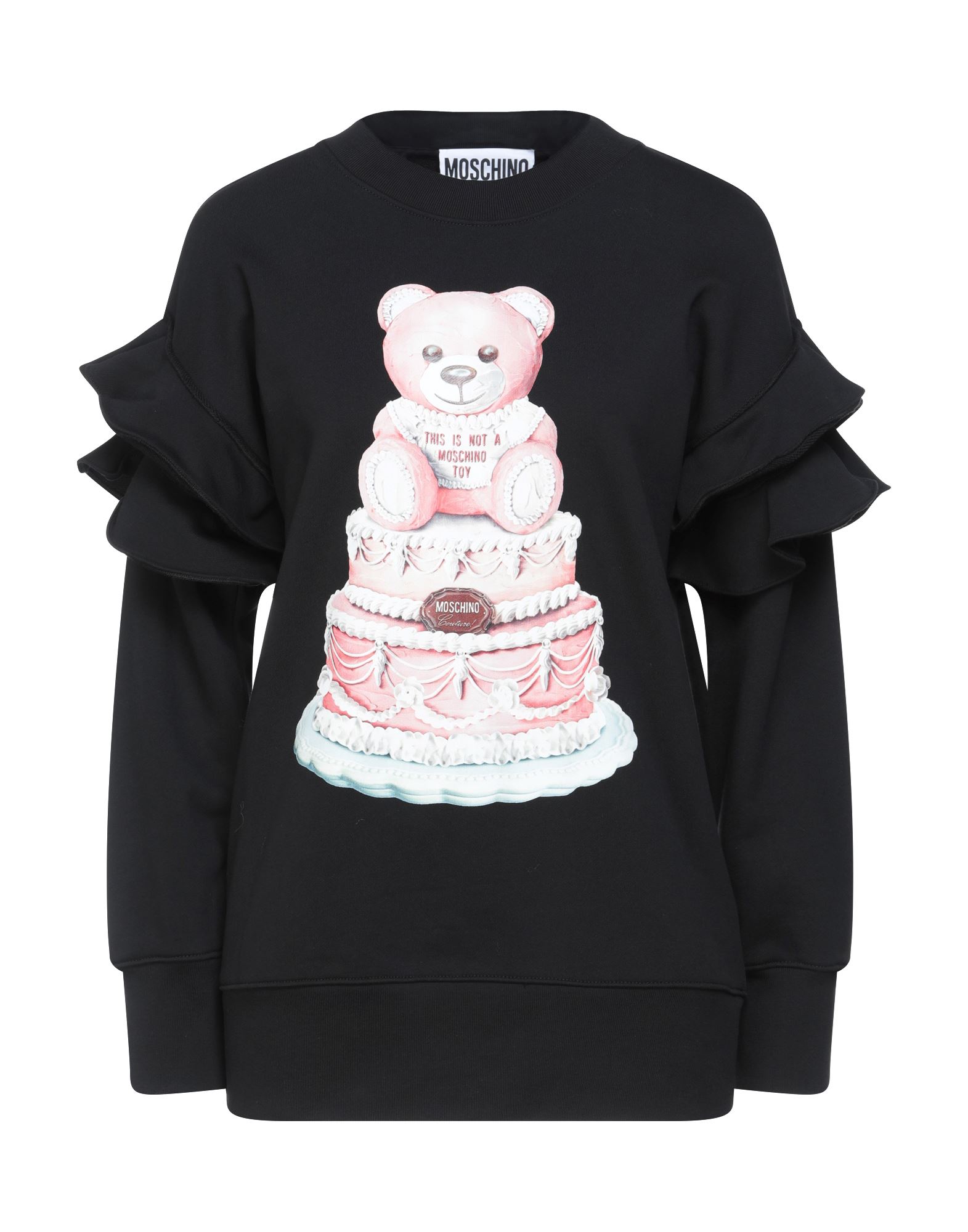 프렌치 테리, 프린트 디테일 솔리드 컬러, 브랜드 로고, 러플, 크루넥, 롱 슬리브, 포켓 없음. 이미지