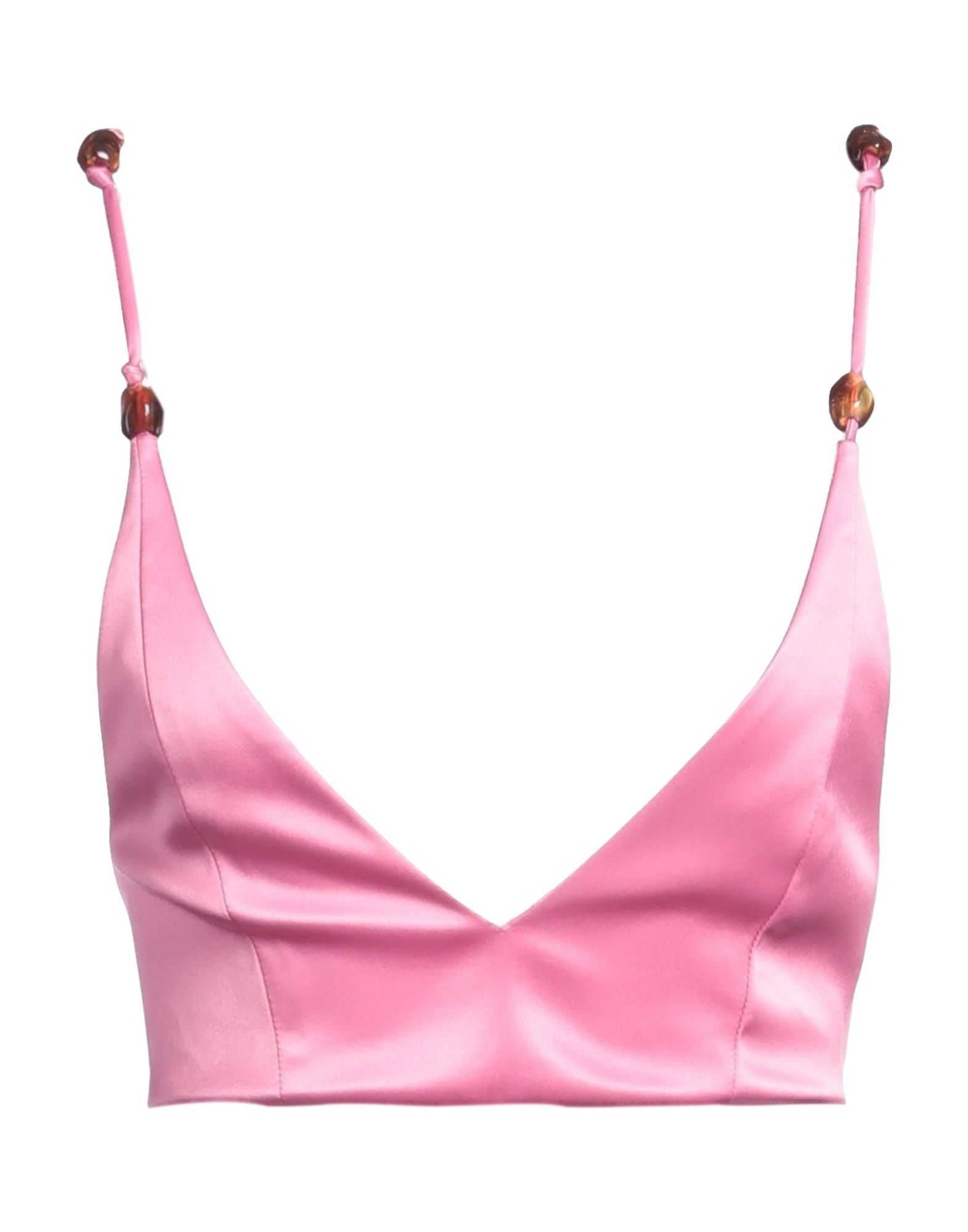 크롭 탑, 새틴, 장식 효과, 장식 디테일 솔리드 컬러, 딥 네크라인, 슬리브리스, 포켓 없음, 스트레치, 손세탁 또는 드라이클리닝, 표백 금지, 건조기 사용불가. 이미지