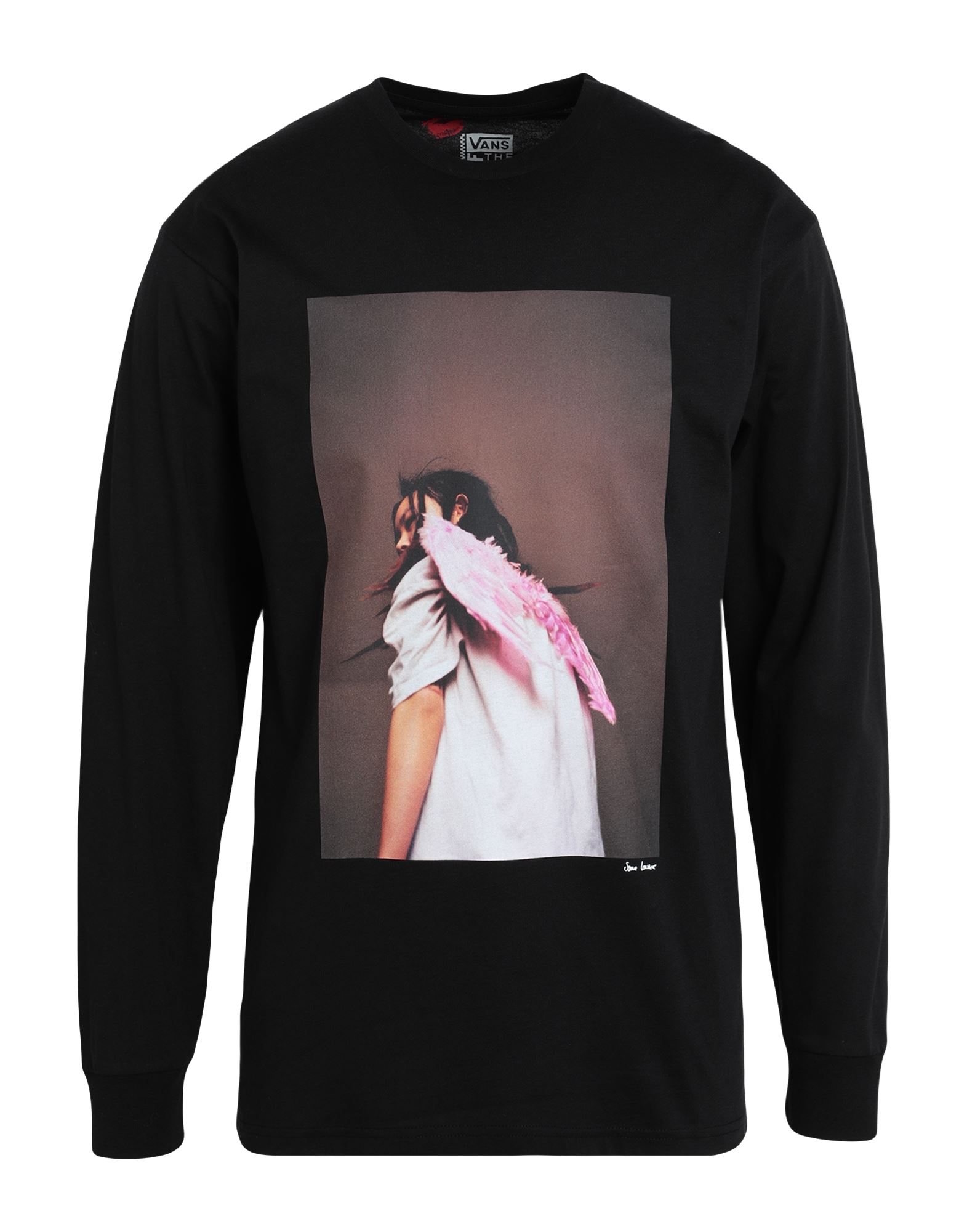 티셔츠, 저지, 프린트 디테일 솔리드 컬러, 브랜드 로고, 크루넥, 롱 슬리브, 세탁기로 세탁, 건조기 사용불가, 이 브랜드는 사이즈가 크게 나옵니다. 이미지