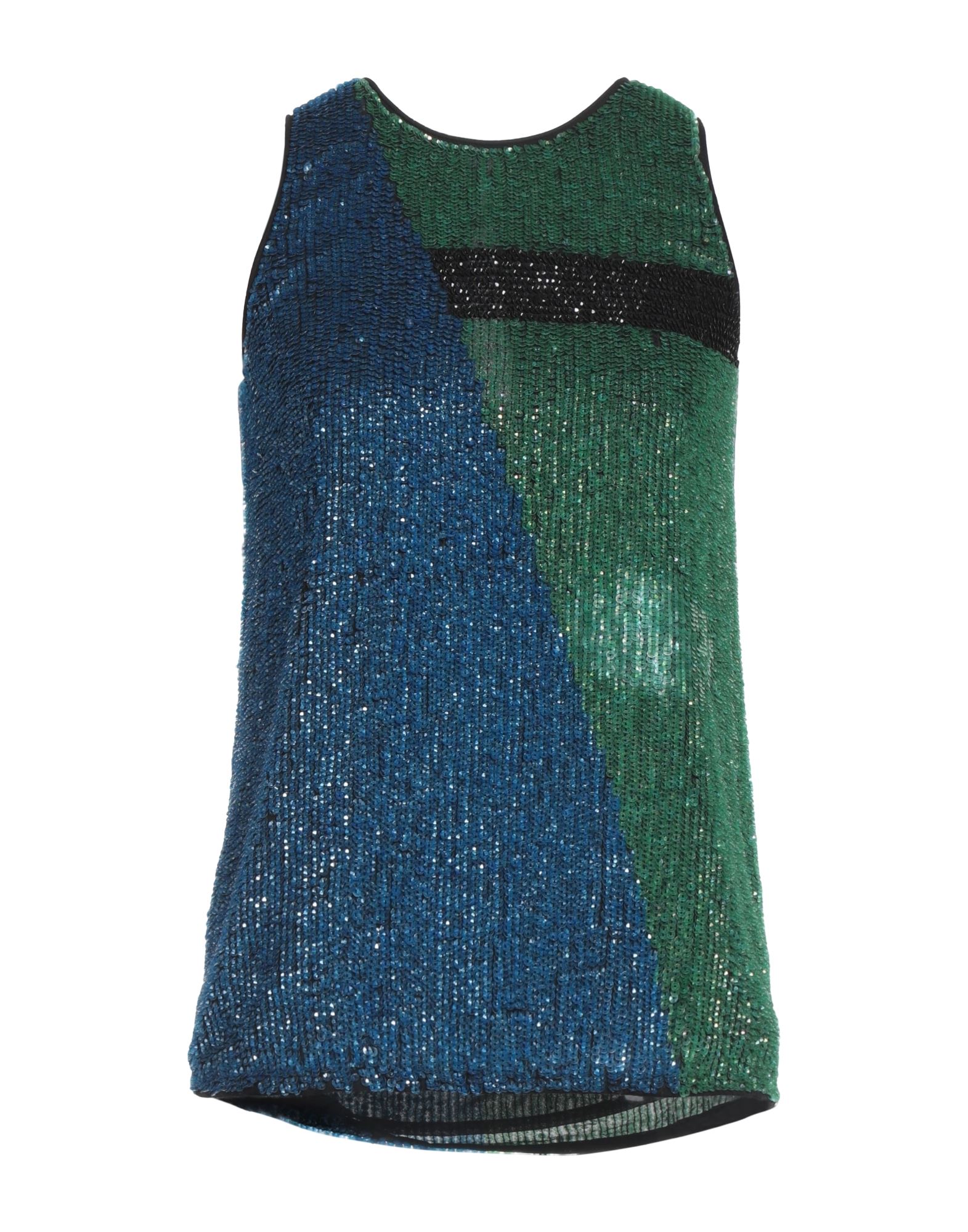 크레이프, 시퀸, 멀티컬러 패턴, 크루넥, 슬리브리스, 안감있음, 후크 여밈, 포켓 없음, 드라이클리닝, 건조기 사용불가, 표백 금지, 다림질 금지, 탑. 이미지