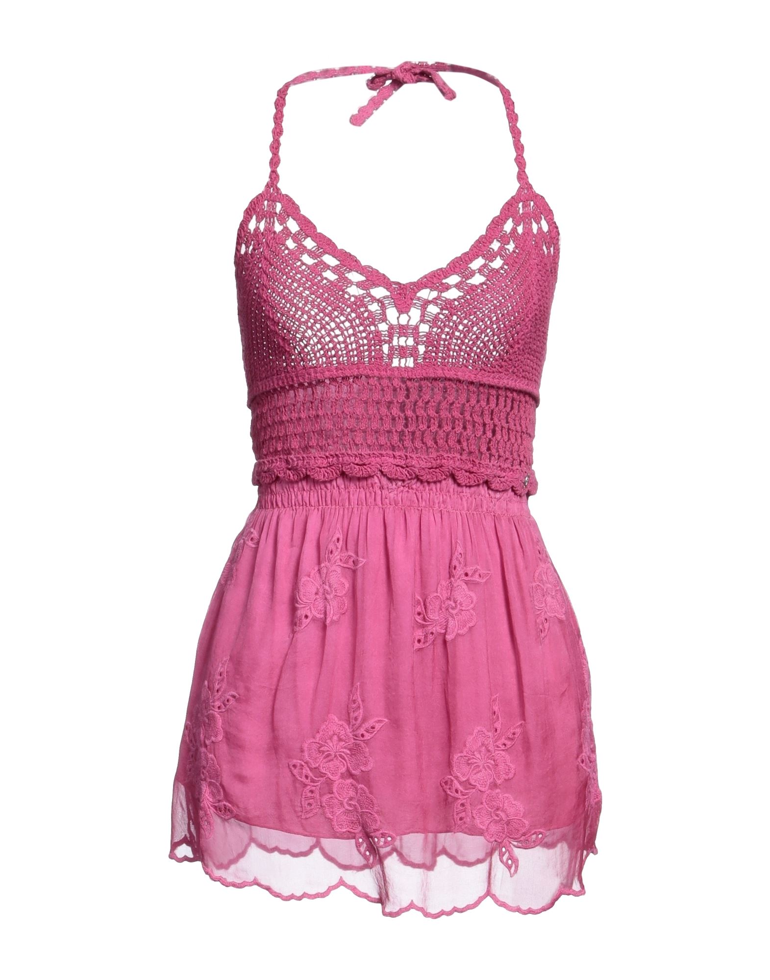 탑, 니트 소재, 쉬폰, 라이트웨이트 니트, 솔리드 컬러, 자수 장식, 개더 디테일, 와이드 네크라인, 슬리브리스, 안감있음. 이미지