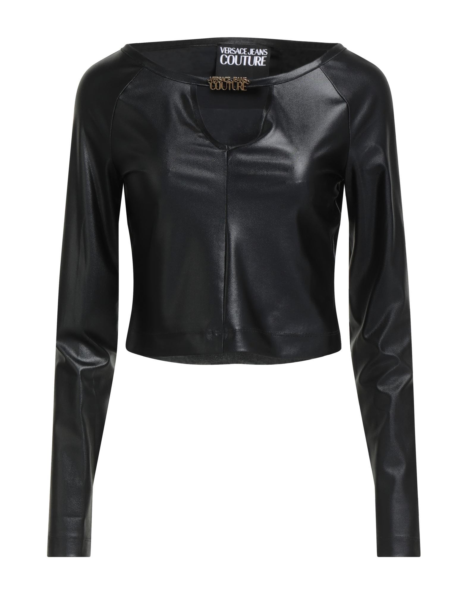 크롭 티, 합성 저지, 솔리드 컬러, 브랜드 로고, 와이드 네크라인, 롱 슬리브, 스트레치, 손세탁, 표백 금지, 건조기 사용불가, 이 브랜드는 사이즈가 작게 나옵니다. 이미지