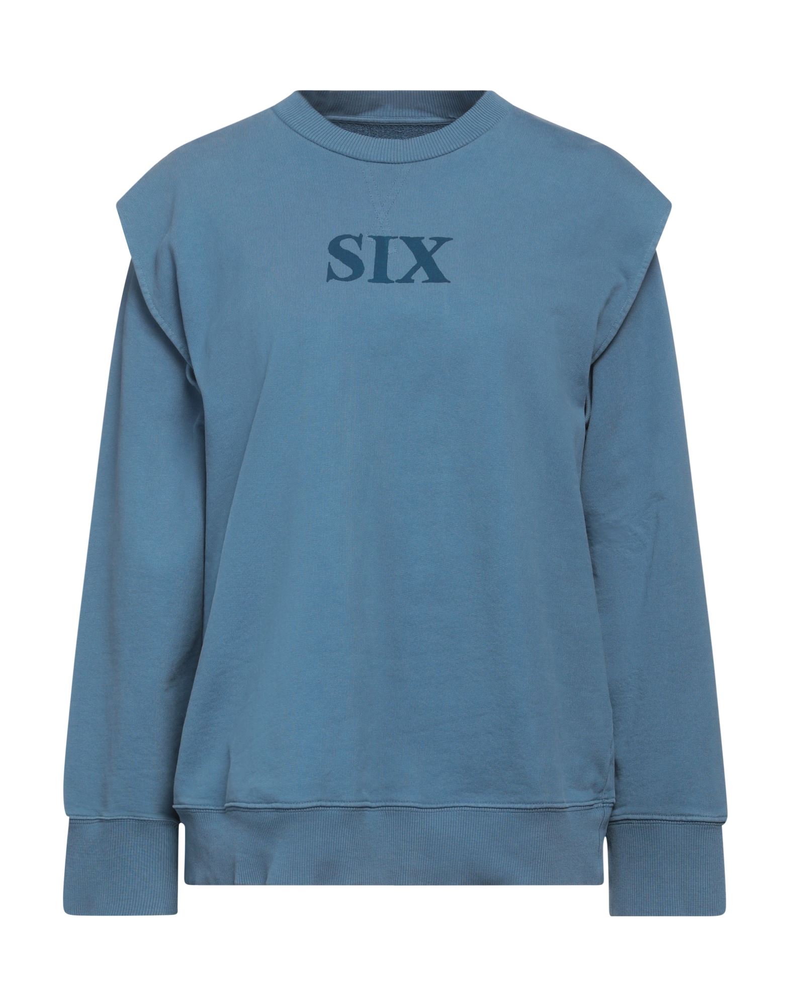 프렌치 테리, 프린트 디테일 솔리드 컬러, 장식 부착 없음, 크루넥, 롱 슬리브, 포켓 없음. 이미지