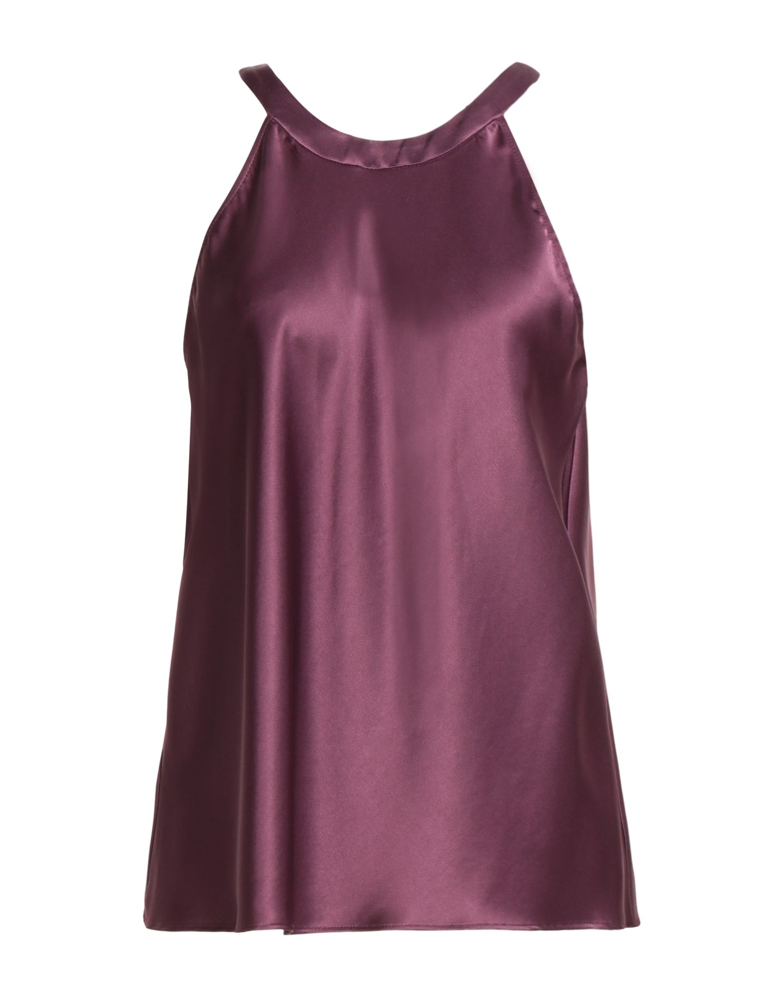 탑, 새틴, 조젯, 솔리드 컬러, 오픈 백, 크루넥, 슬리브리스, 타이 여밈, 손세탁 또는 드라이클리닝, 표백 금지, 건조기 사용불가. 이미지