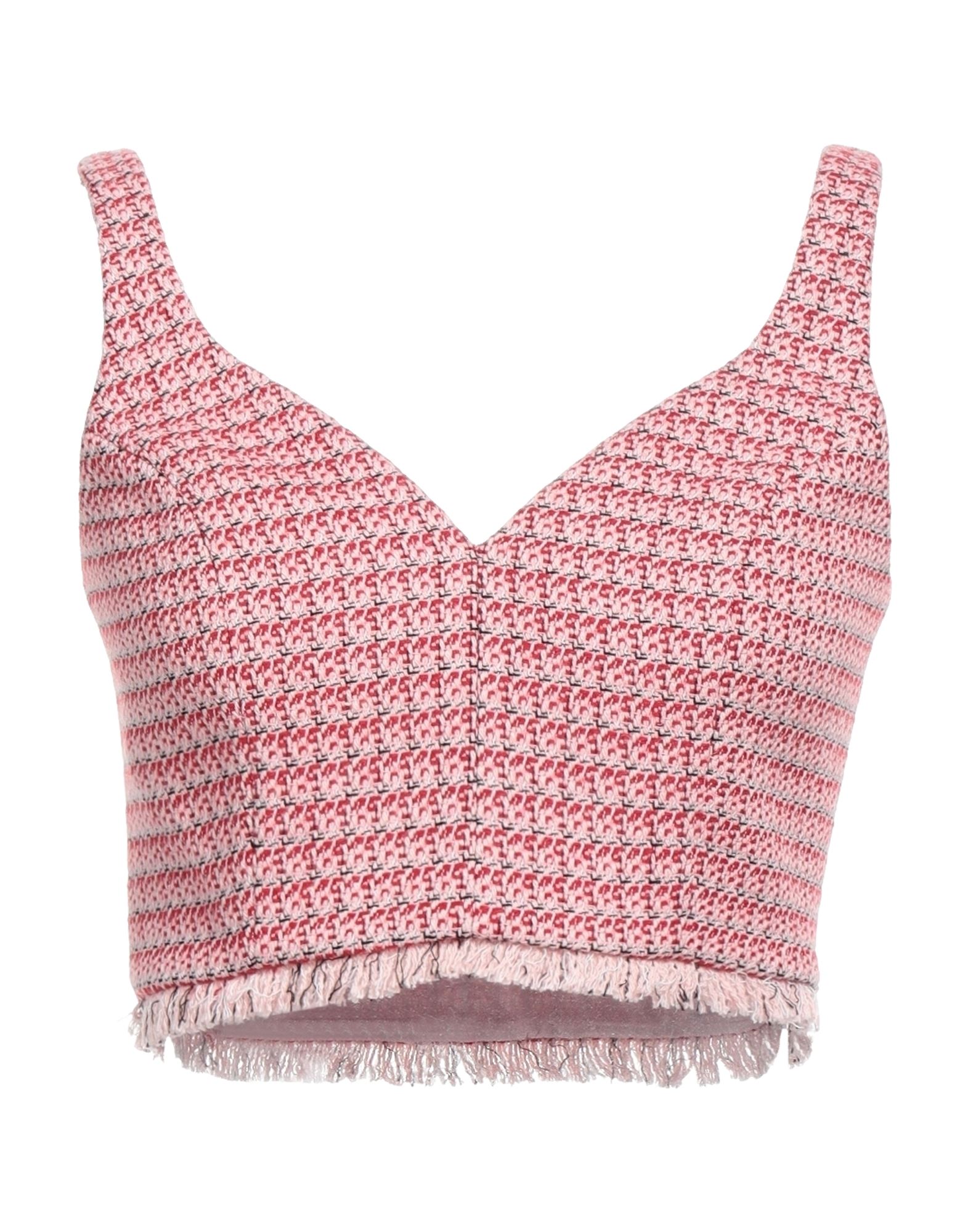 탑, 트위드, 멀티컬러 패턴, 프린지, 딥 네크라인, 슬리브리스, 안감있음, 지퍼 여밈. 이미지