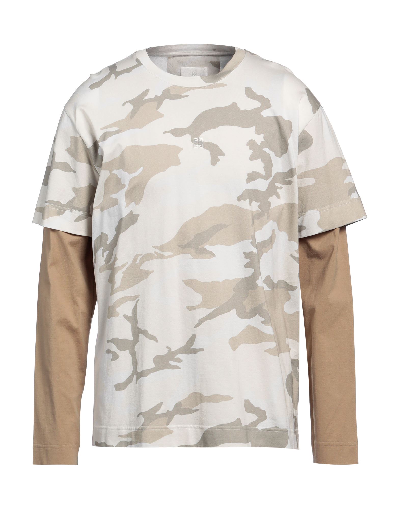 저지, 브랜드 로고, 자수 장식, 카무플라주 패턴, 크루넥, 롱 슬리브, 포켓 없음, 세탁기로 세탁, 건조기 사용불가, 표백 금지, 패턴 티셔츠, 라지 핏. 이미지