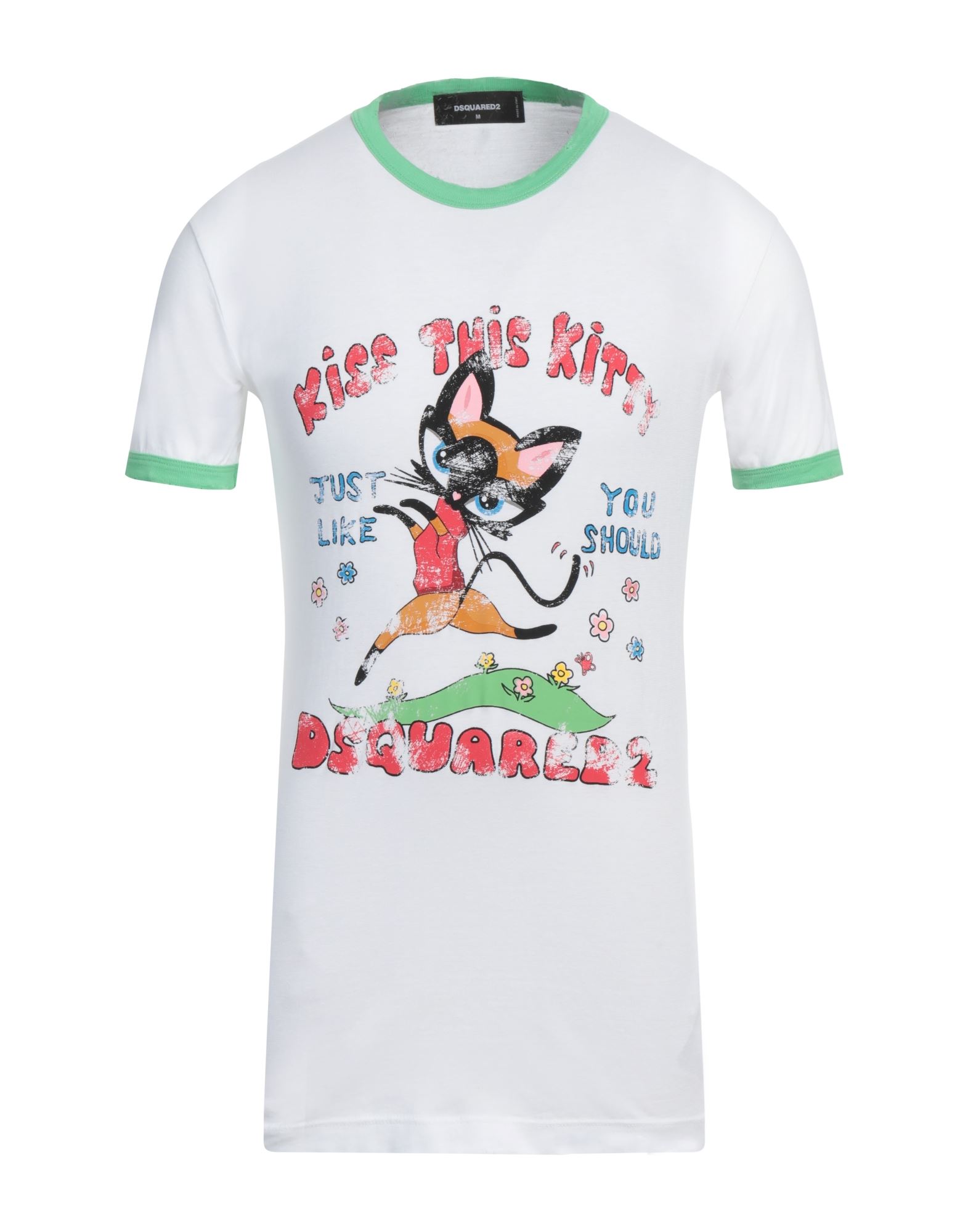 패턴 티셔츠, 저지, 프린트 디테일 솔리드 컬러, 파이핑 트림, 크루넥, 쇼트 슬리브, 세탁기 세탁 또는 드라이클리닝, 건조기 사용불가. 이미지