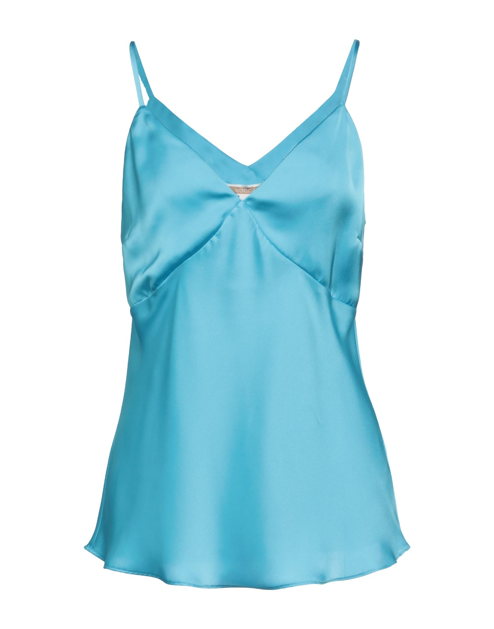 탑, 새틴, 솔리드 컬러, 장식 부착 없음, v 네크라인, 슬리브리스. 이미지