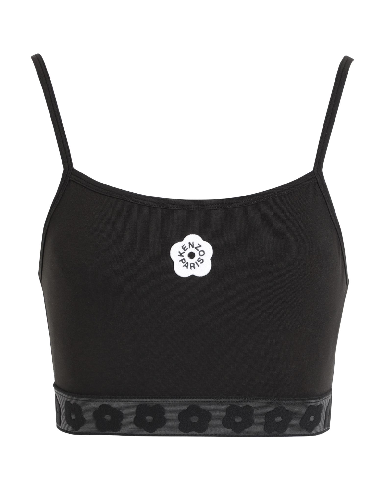 저지, 자수 로고 장식, 크롭트, 장식 디테일 솔리드 컬러, 스퀘어 네크라인, 슬리브리스, 엘라스틱 헴라인, 스트레치, 세탁기로 세탁, 표백 금지, 건조기 사용불가, 스포츠 탑. 이미지