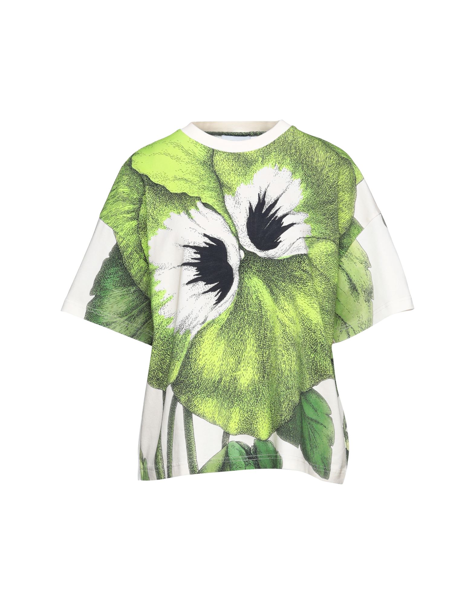 저지, 브랜드 로고, 멀티컬러 패턴, 라운드 네크라인, 쇼트 슬리브. 이미지